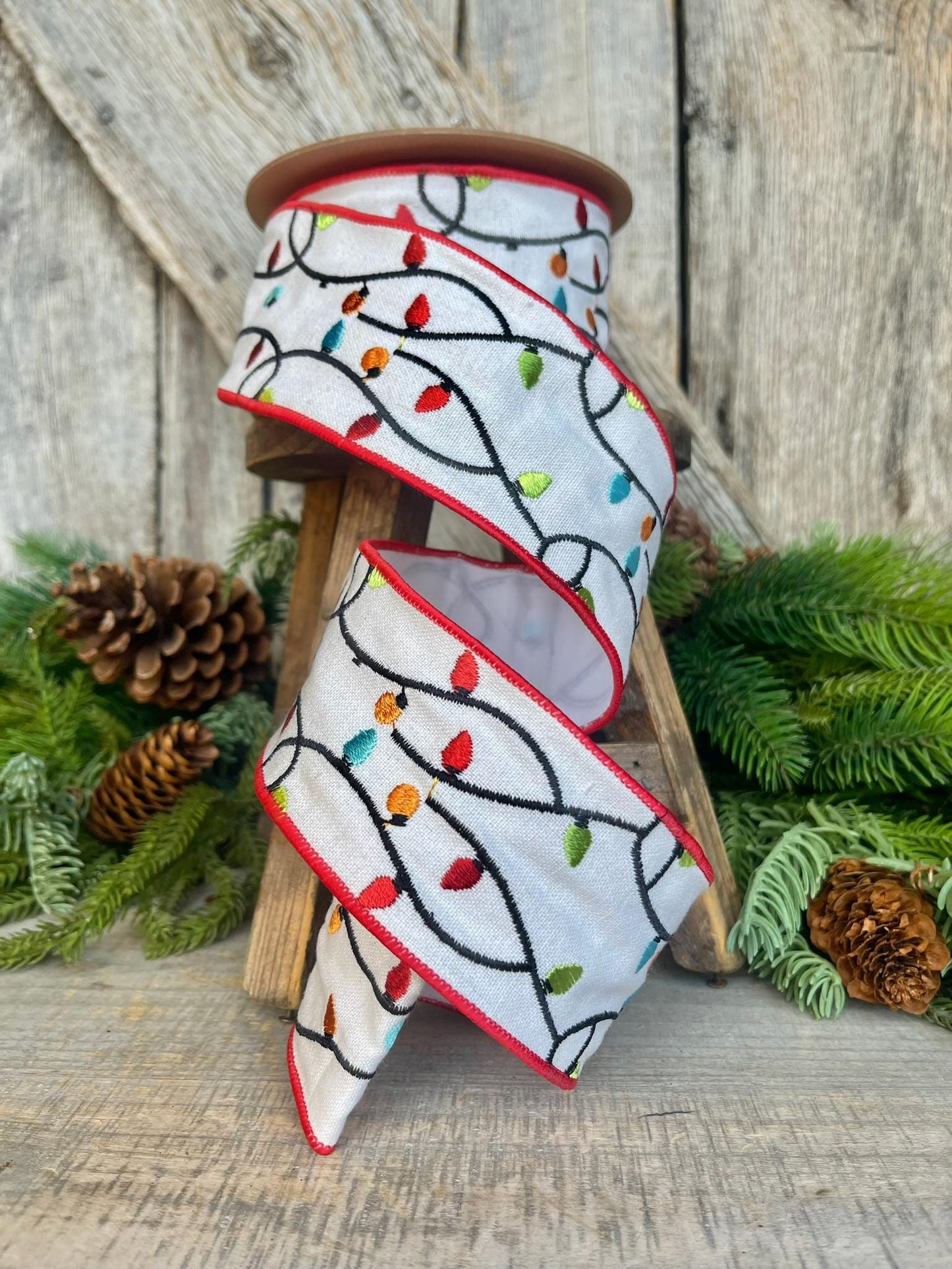 2.5" Christmas Ribbon, Christmas Lights Ribbon