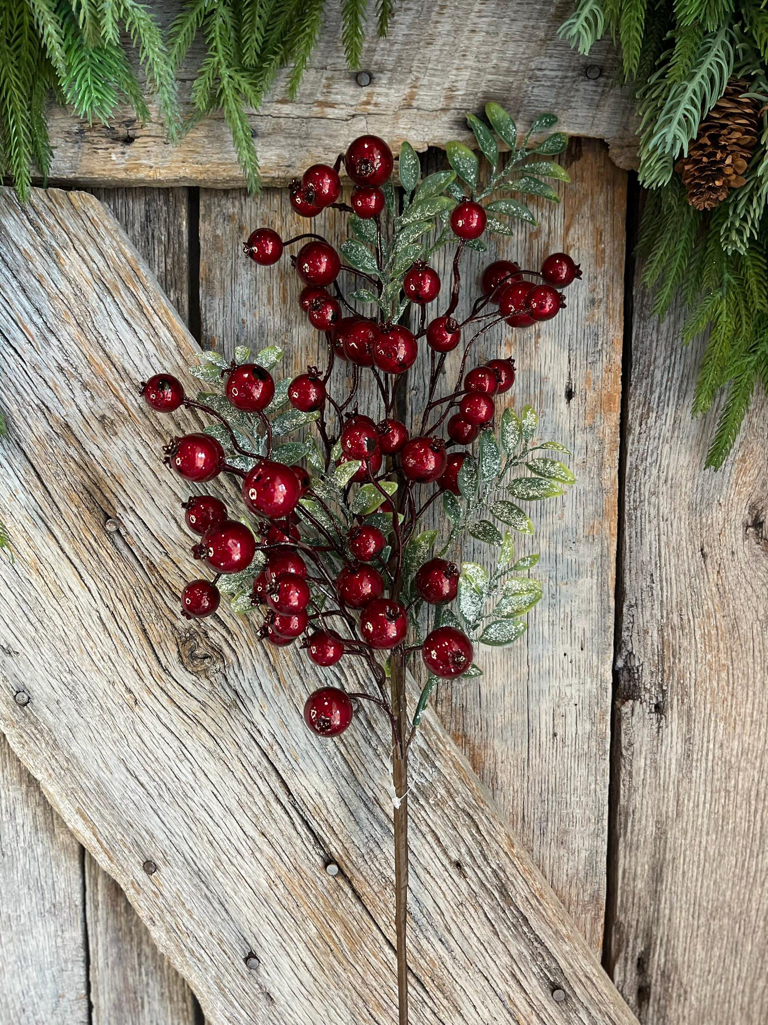 31" Red Burgundy Berry Spray, Christmas Berry Spray