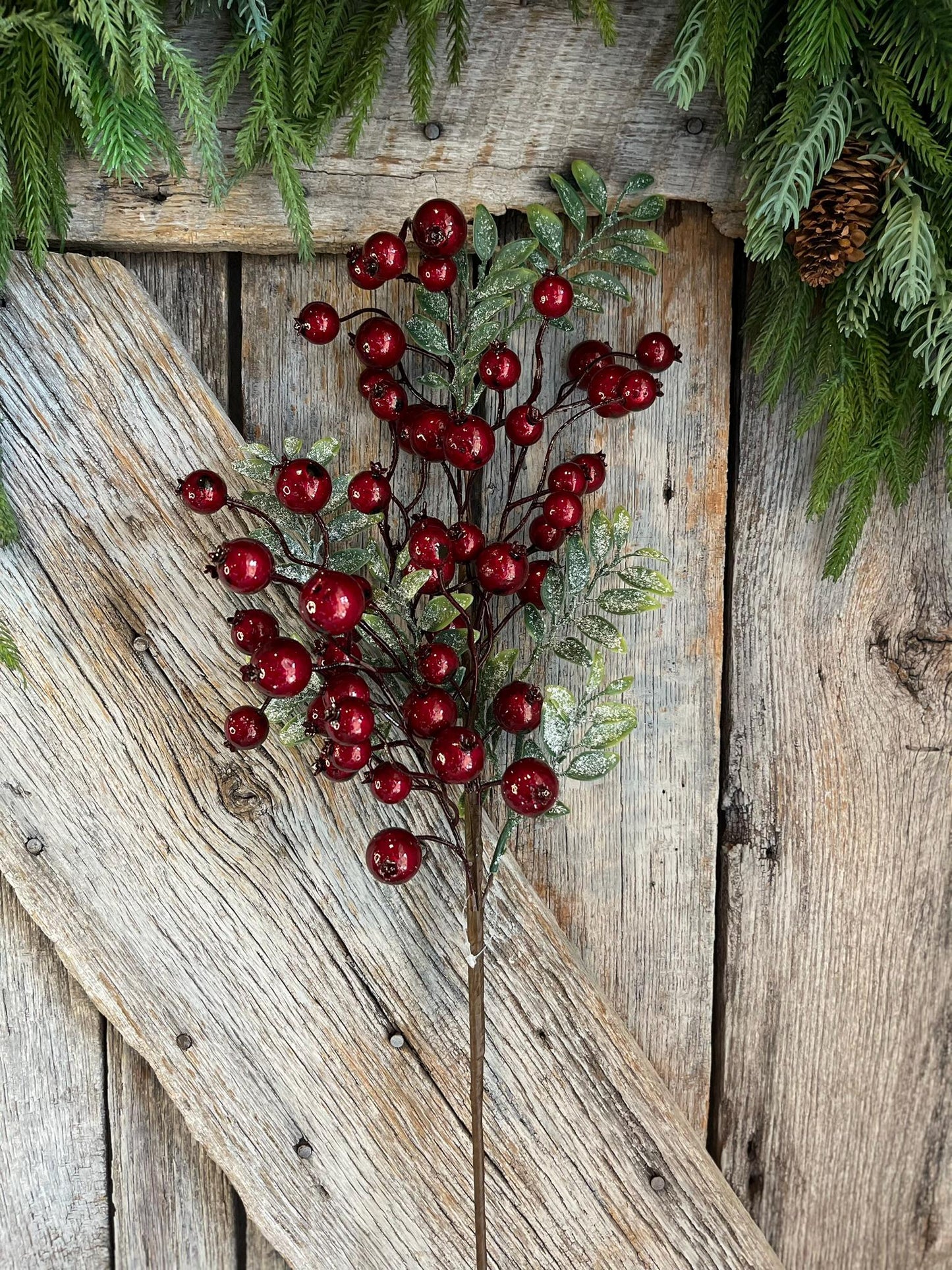 31" Red Burgundy Berry Spray, Christmas Berry Spray