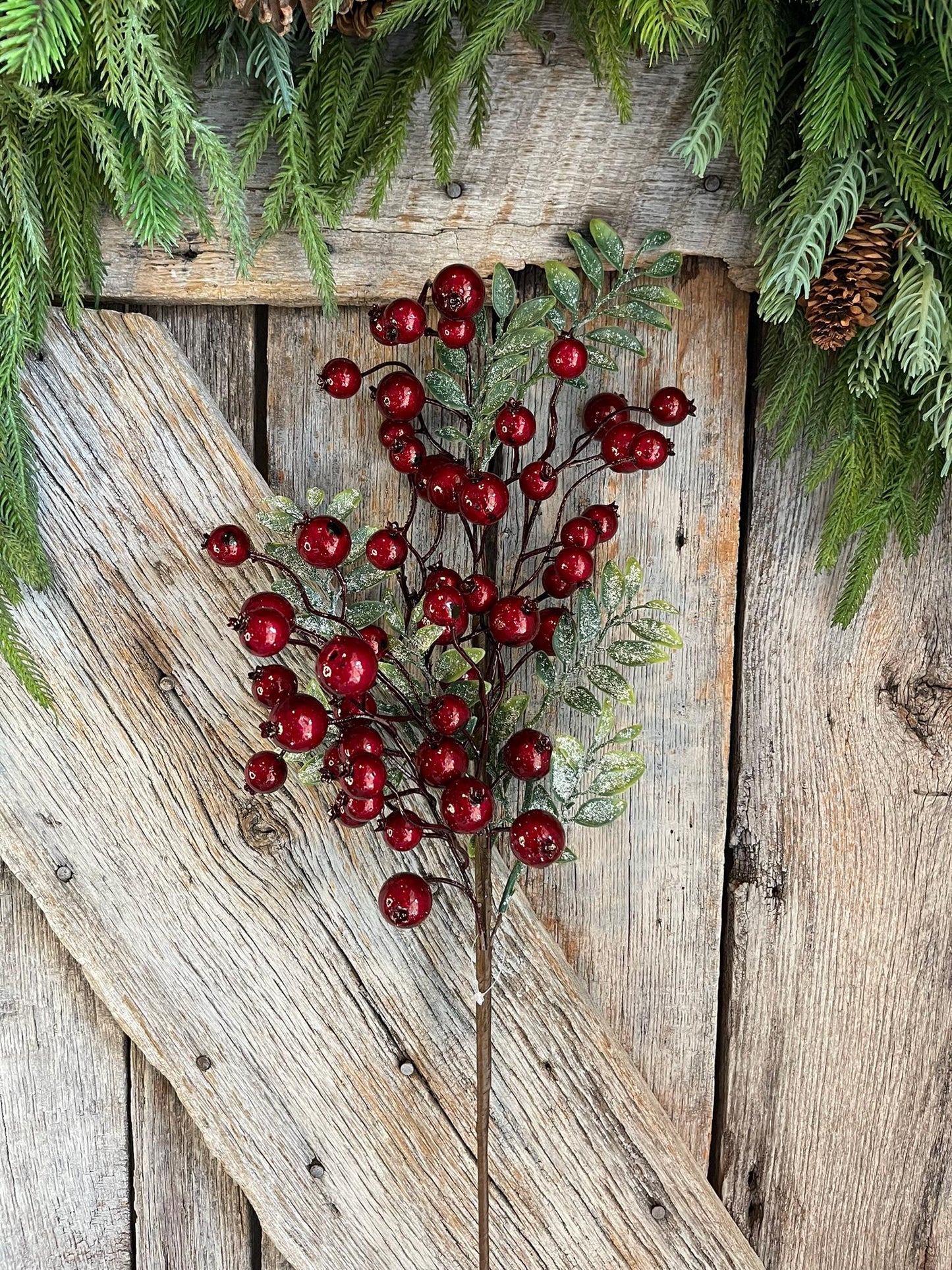 31" Red Burgundy Berry Spray, Christmas Berry Spray