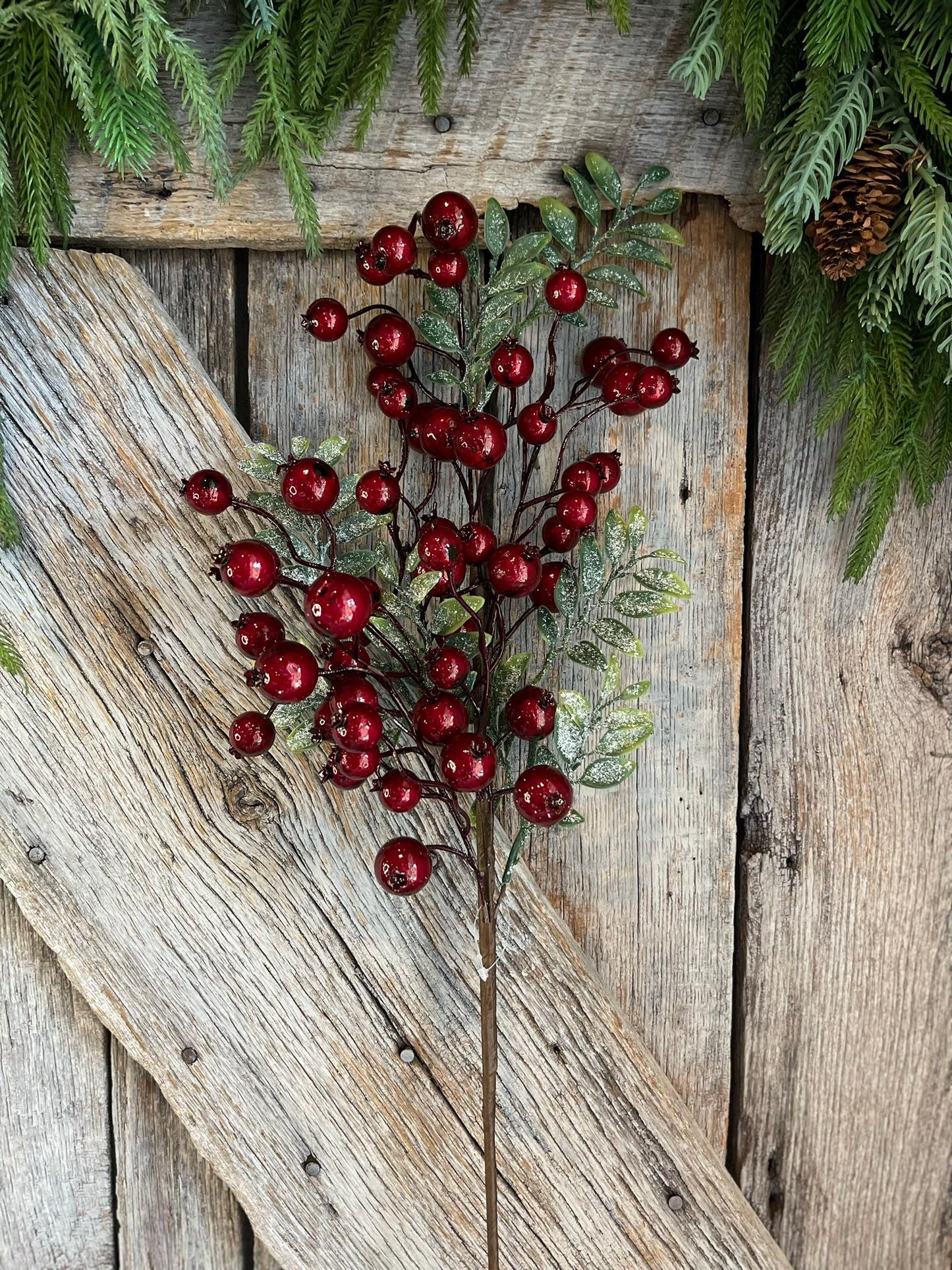 31" Red Burgundy Berry Spray, Christmas Berry Spray