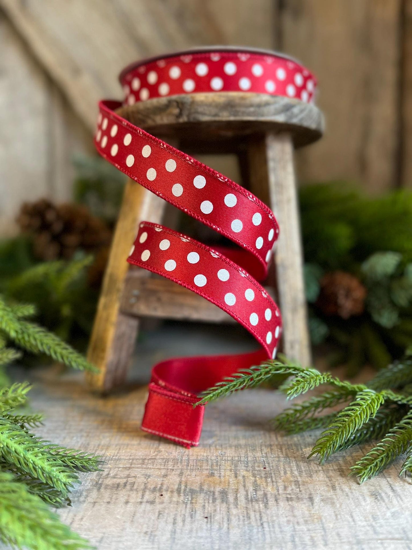 1" Red and White Polka dot ribbon, Farrislk Mini Dots