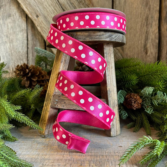 1" Hot Pink Mini Dots, Farrisilk Ribbon