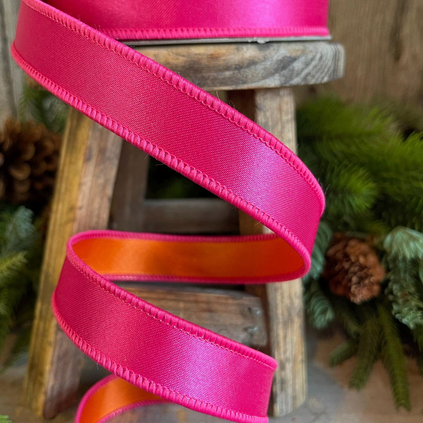 1" Pink Orange Satin Ribbon, Farrisilk Ribbon