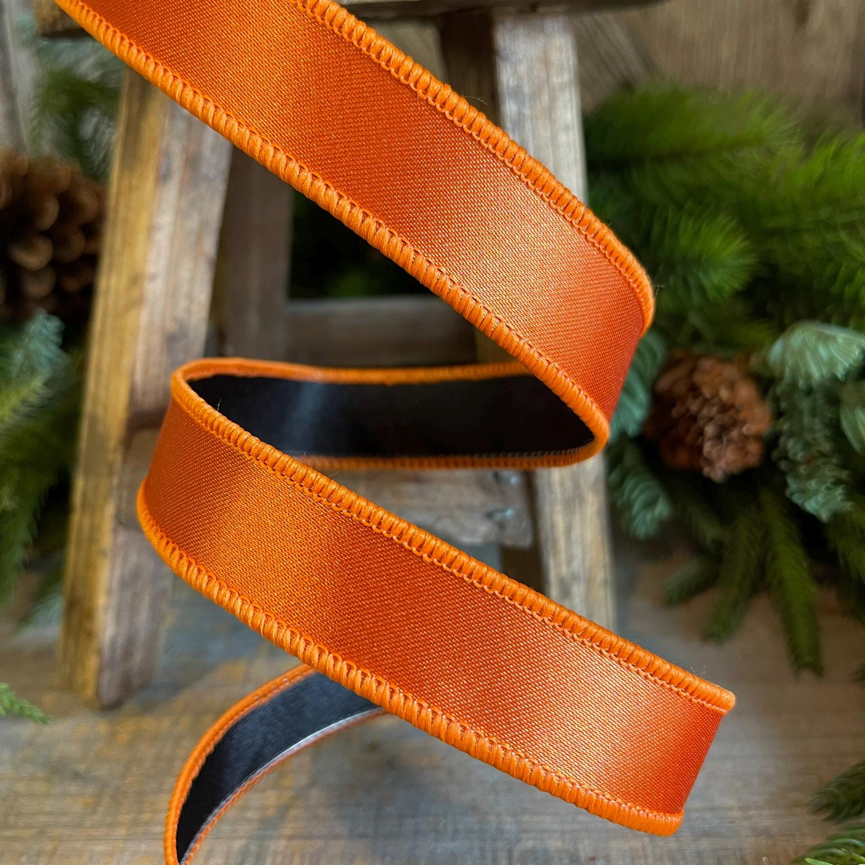 1" Orange Black Satin Ribbon, Farrisilk Ribbon