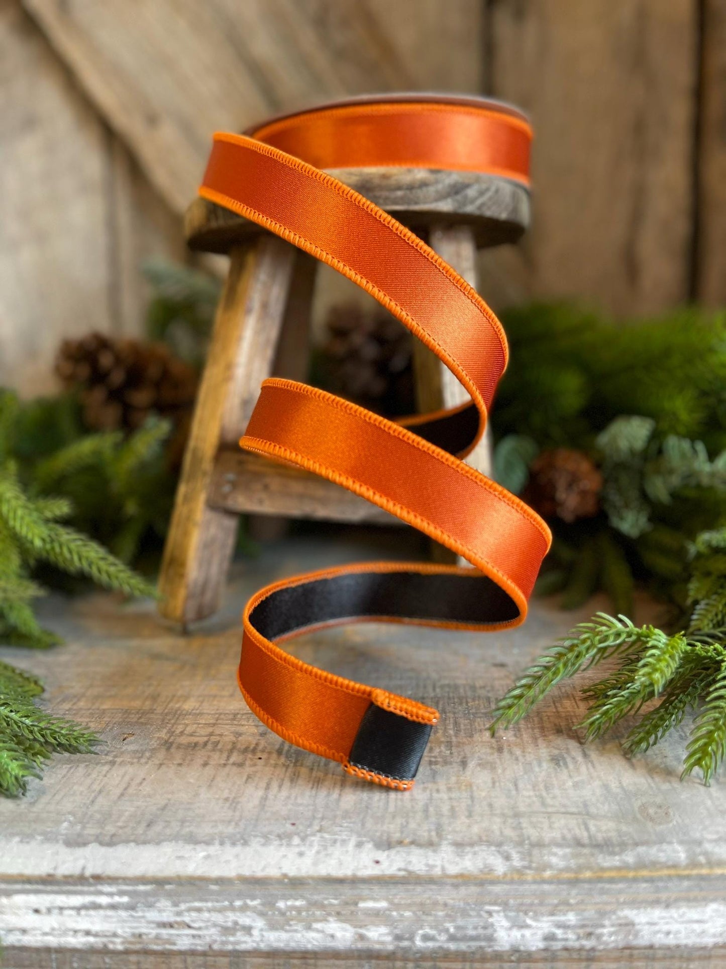 1" Orange Black Satin Ribbon, Farrisilk Ribbon