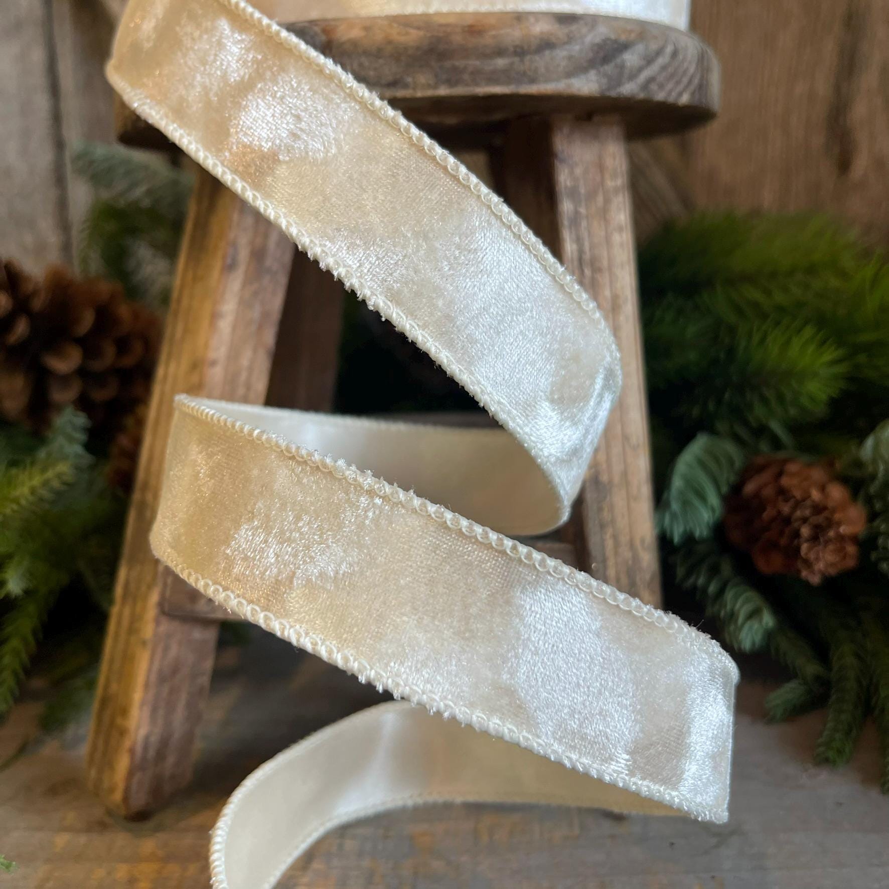 1" Ivory Velvet Ribbon, Farrisilk Ribbon