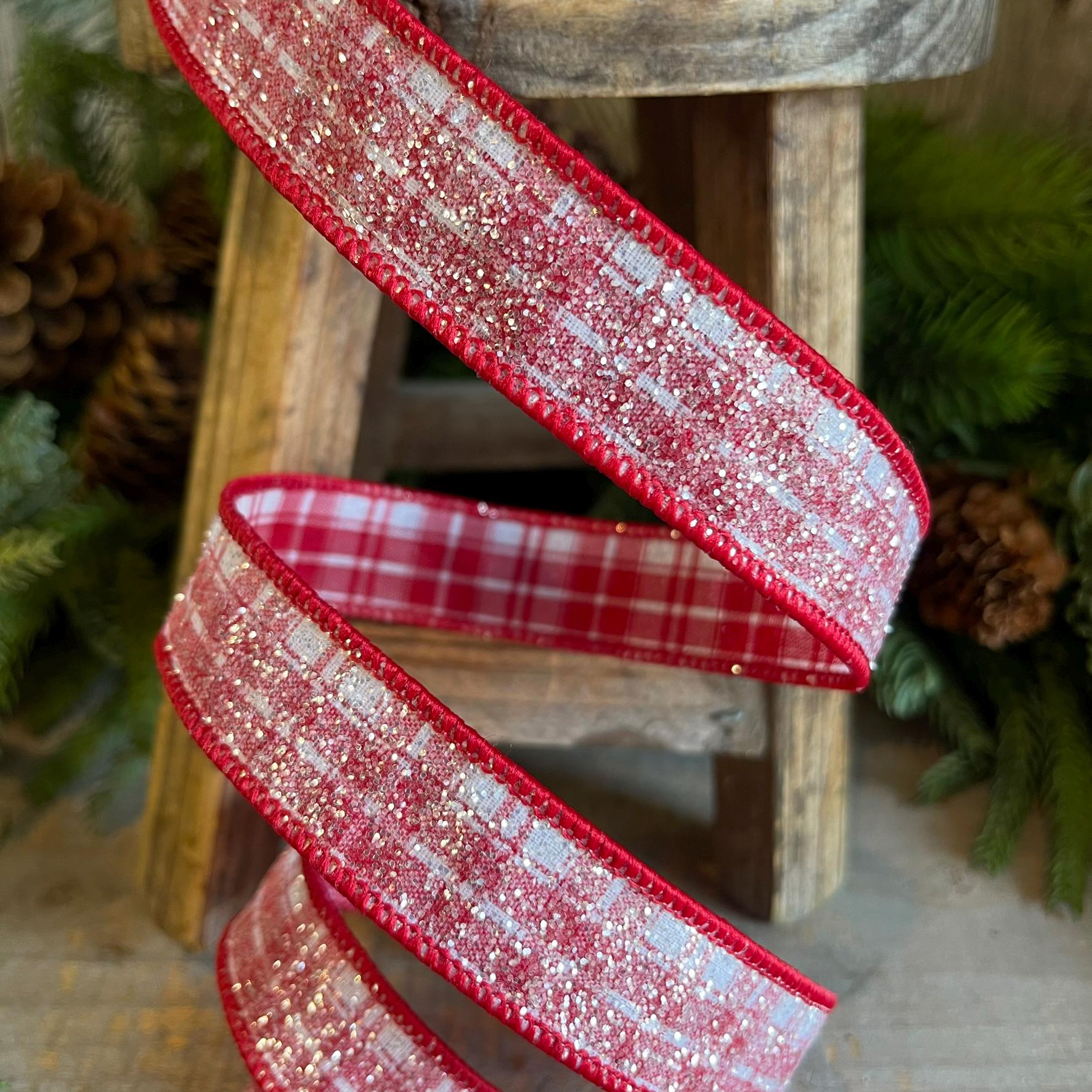 1" Sugar Candy Plaid Wired Ribbon, Farrisilk Ribbon