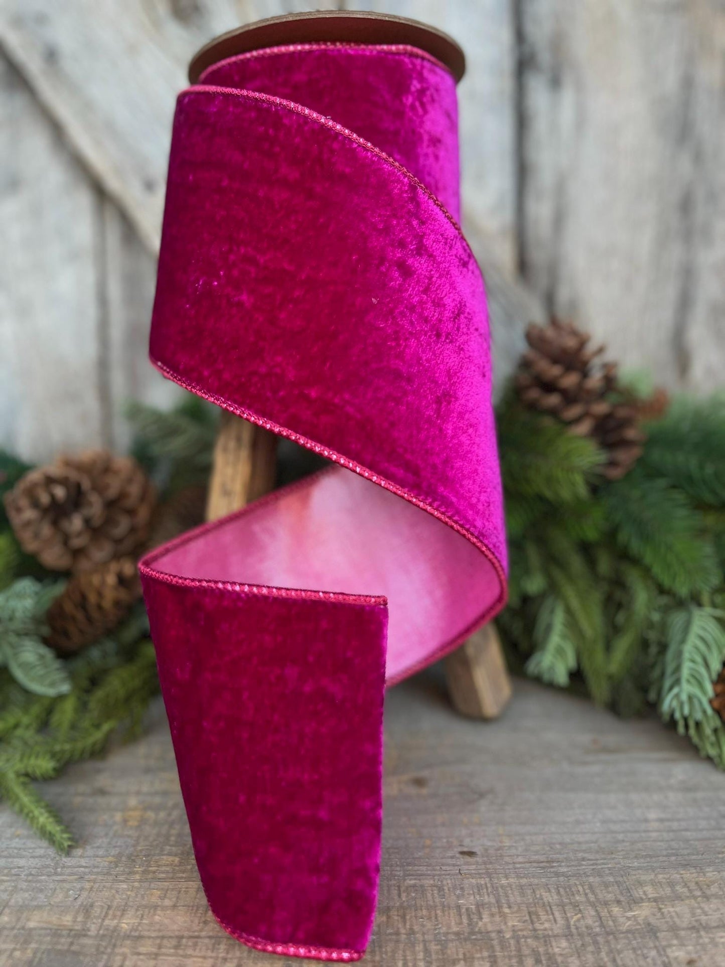 4" Hot Pink Velvet Ribbon, Wired Ribbon, Christmas Ribbon, Pink Christmas Velvet, Christmas Tree Ribbon, Pink Ribbon