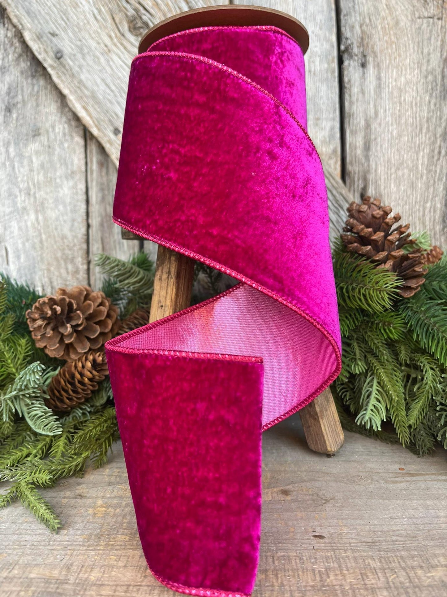 4" Hot Pink Velvet Ribbon, Wired Ribbon, Christmas Ribbon, Pink Christmas Velvet, Christmas Tree Ribbon, Pink Ribbon