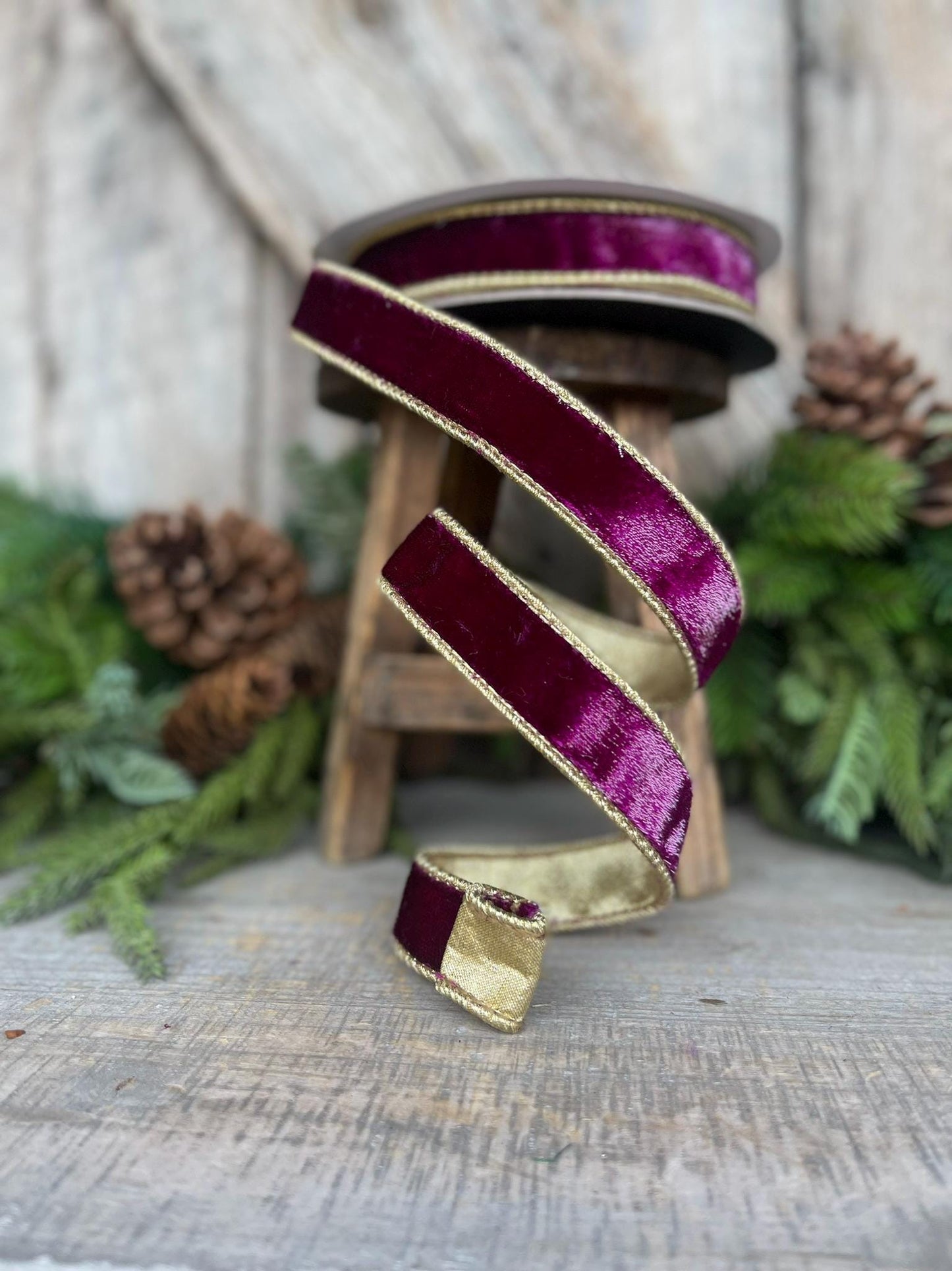 1" Purple Flashy Velvet, Farrisilk Ribbon, Wired Ribbon, Purple Velvet Ribbon, Purple and Gold Velvet, Christmas Ribbon, RK466-27