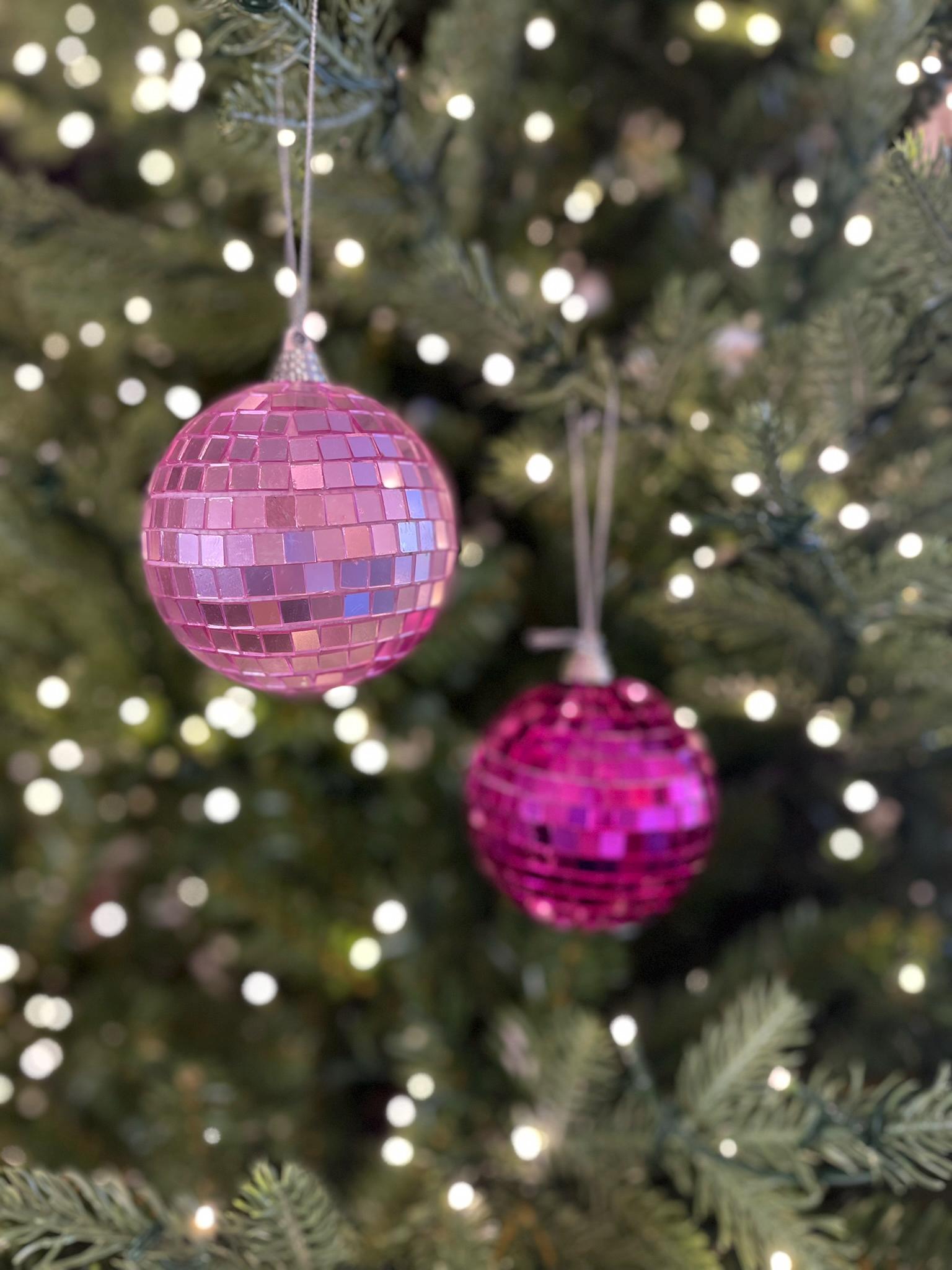 Set of 2 - 3" Pink Disco Ball, Pinkmas Decor, Pink Disco Balls, Mirror Ball, Pink Christmas, Pink Disco Ball Tree, Pink Christmas