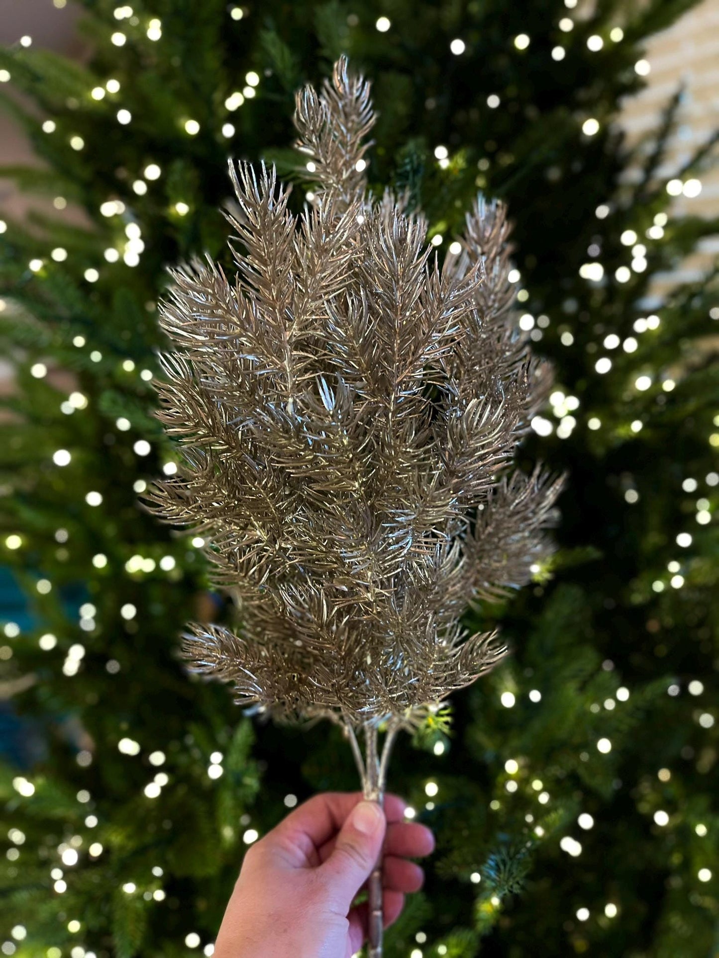 20" Champagne Gold Pine Bush, Gold Christmas SPray