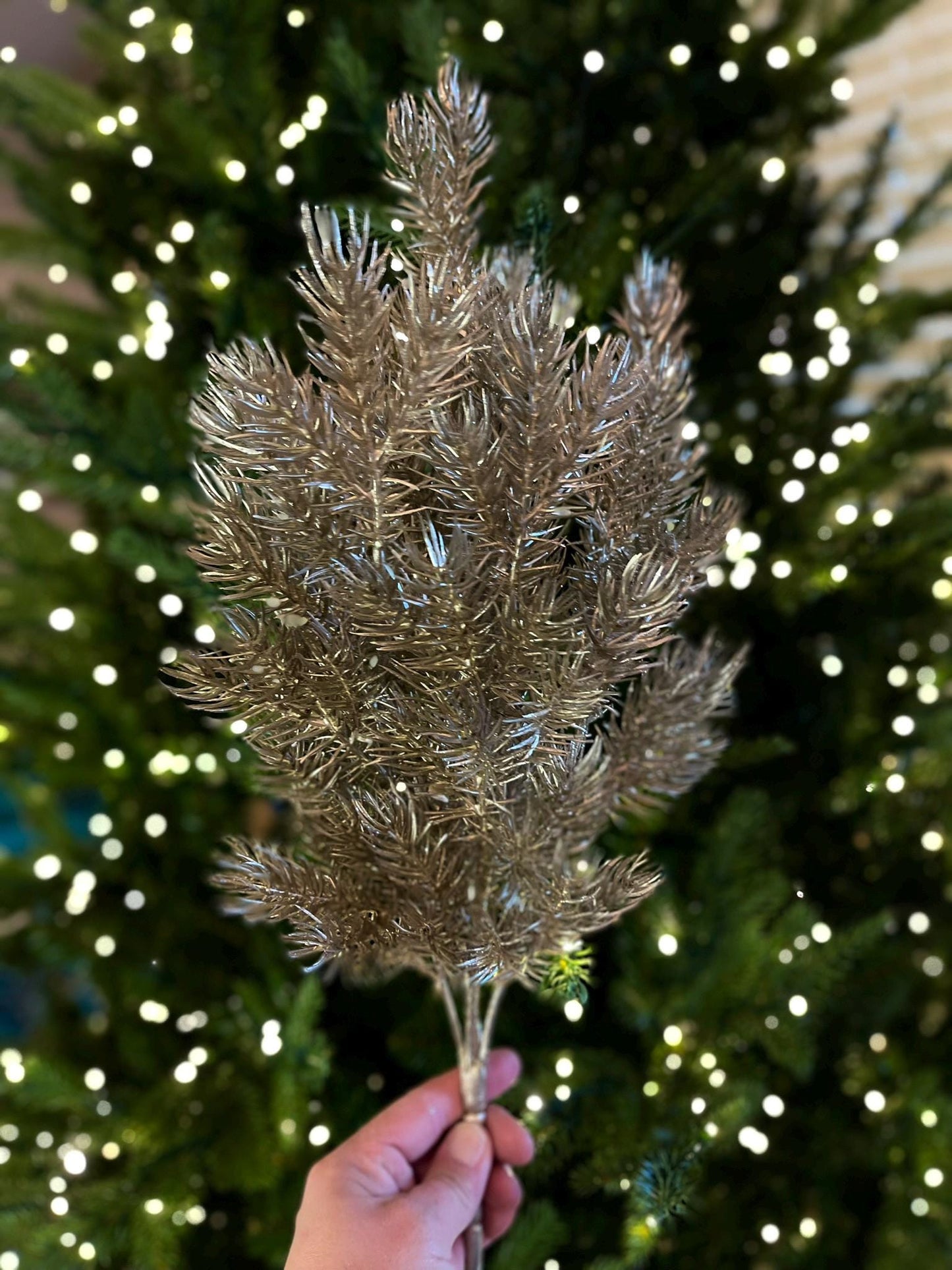 20" Champagne Gold Pine Bush, Gold Christmas SPray