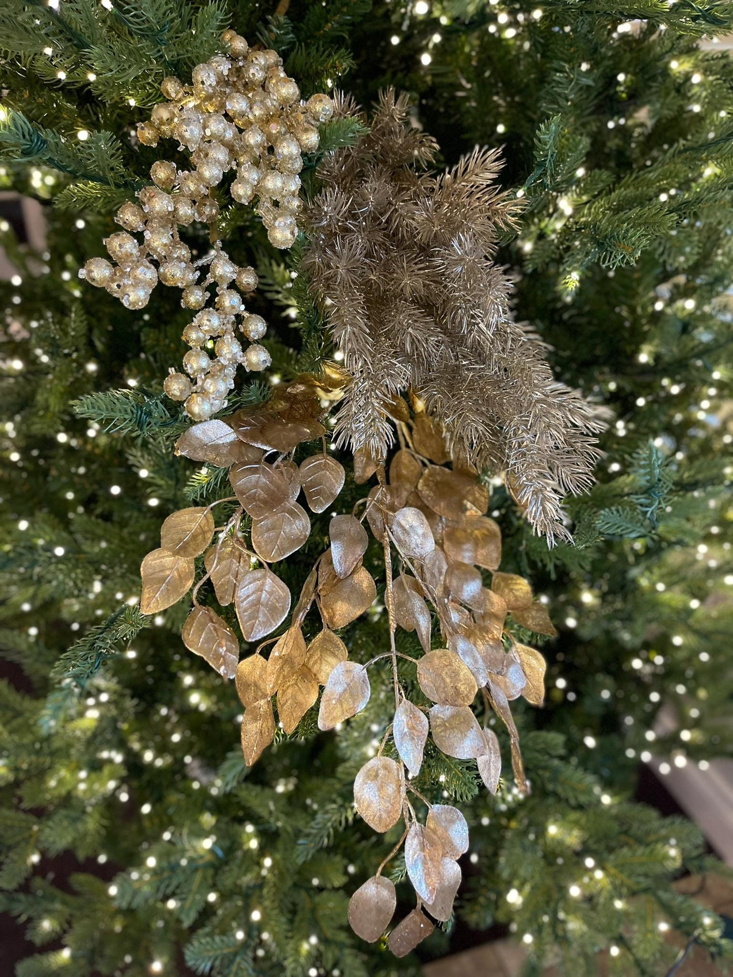 20" Champagne Gold Pine Bush, Gold Christmas SPray