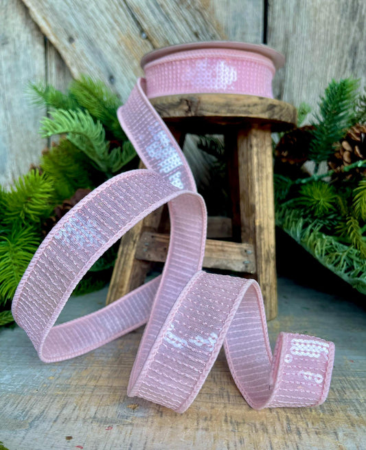 1" Pink Sequin Ribbon, Farrisilk Ribbon