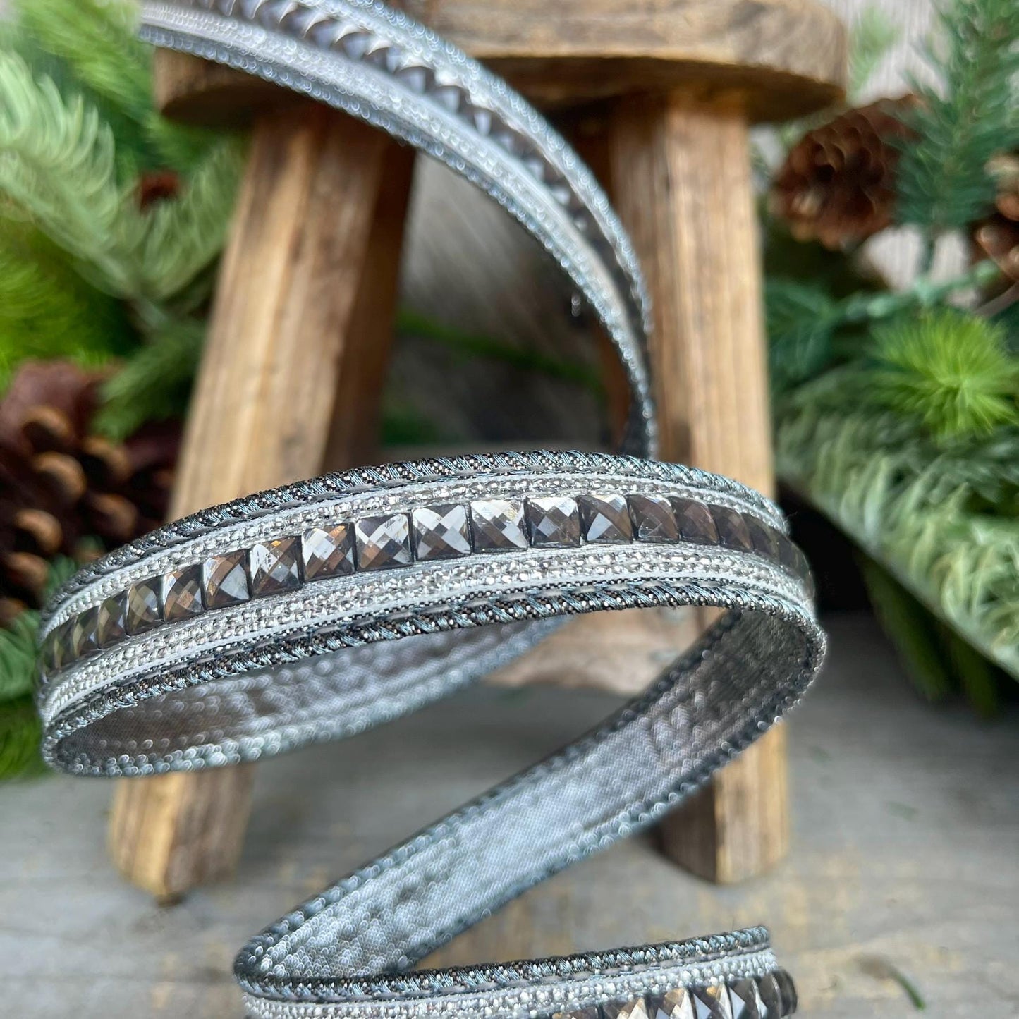 3/4" Silver Pewter Jeweled Ribbon, Farrisilk Ribbon