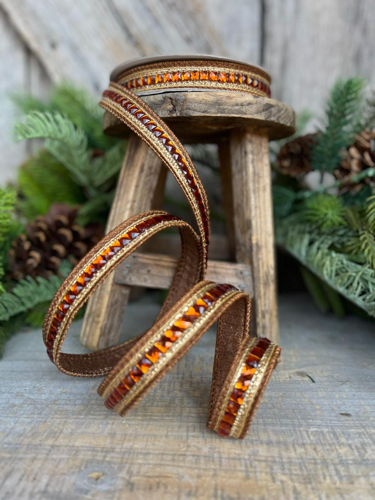 3/4" Pecan Brown Jeweled Ribbon, Farrisilk Ribbon