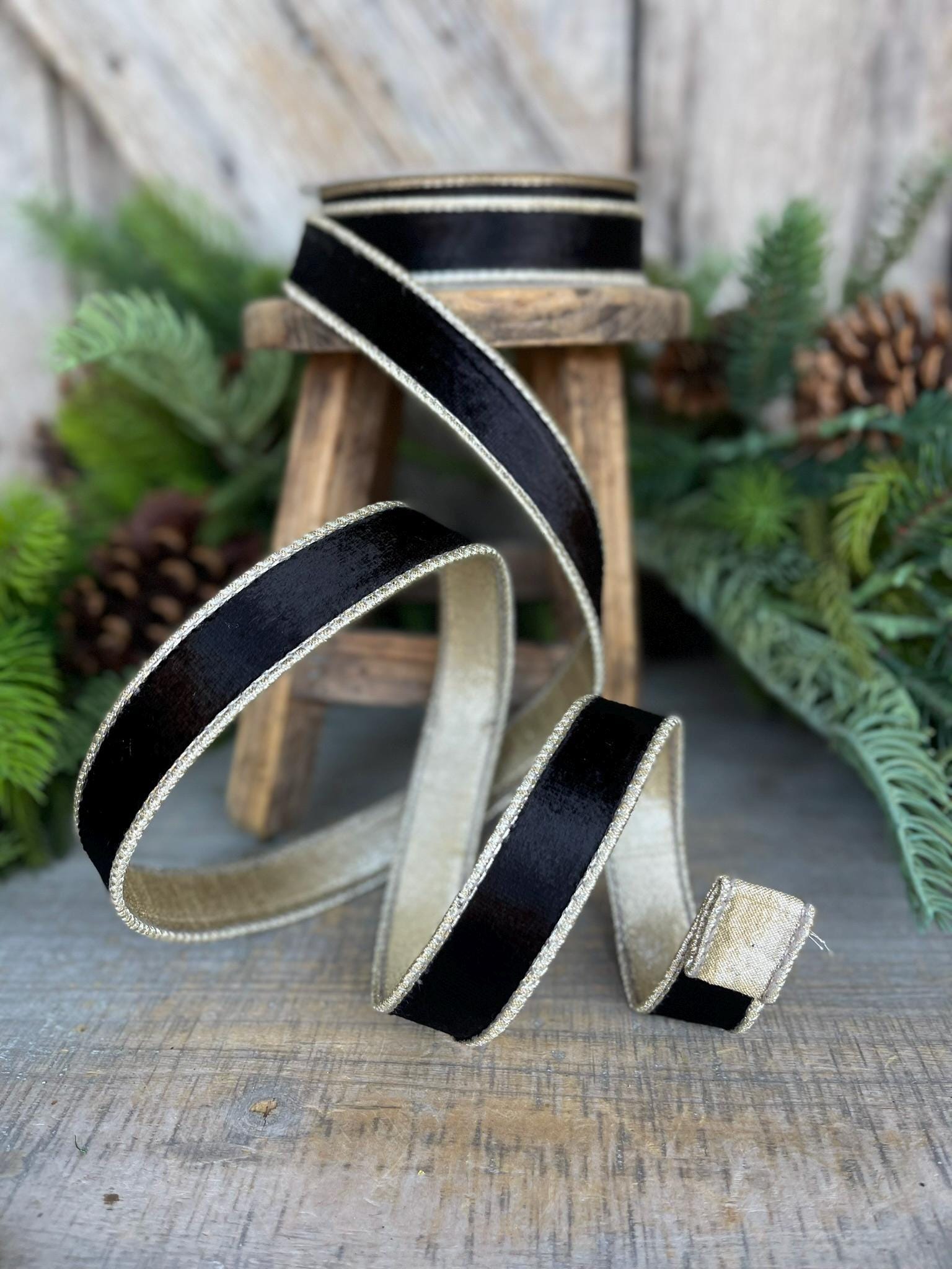 1" Black Satin Velvet Ribbon, Farrisilk Ribbon