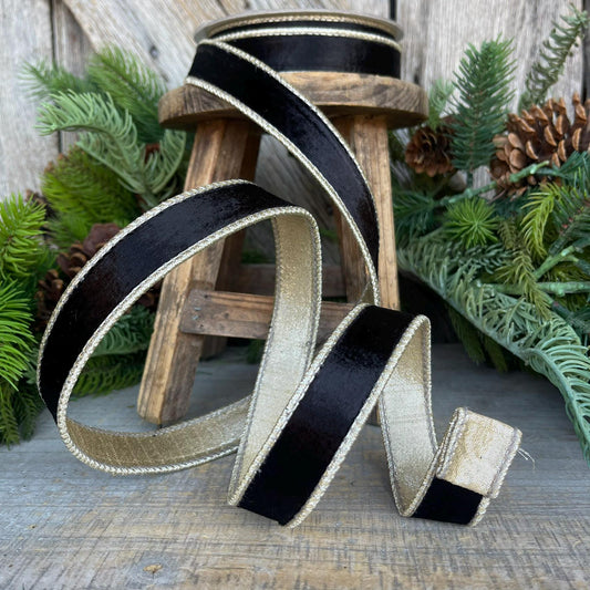 1" Black Satin Velvet Ribbon, Farrisilk Ribbon, Black Velvet Ribbon, Christmas RIbbon,Black Platinum Velvet Ribbon,Designer Ribbon, RK661-92