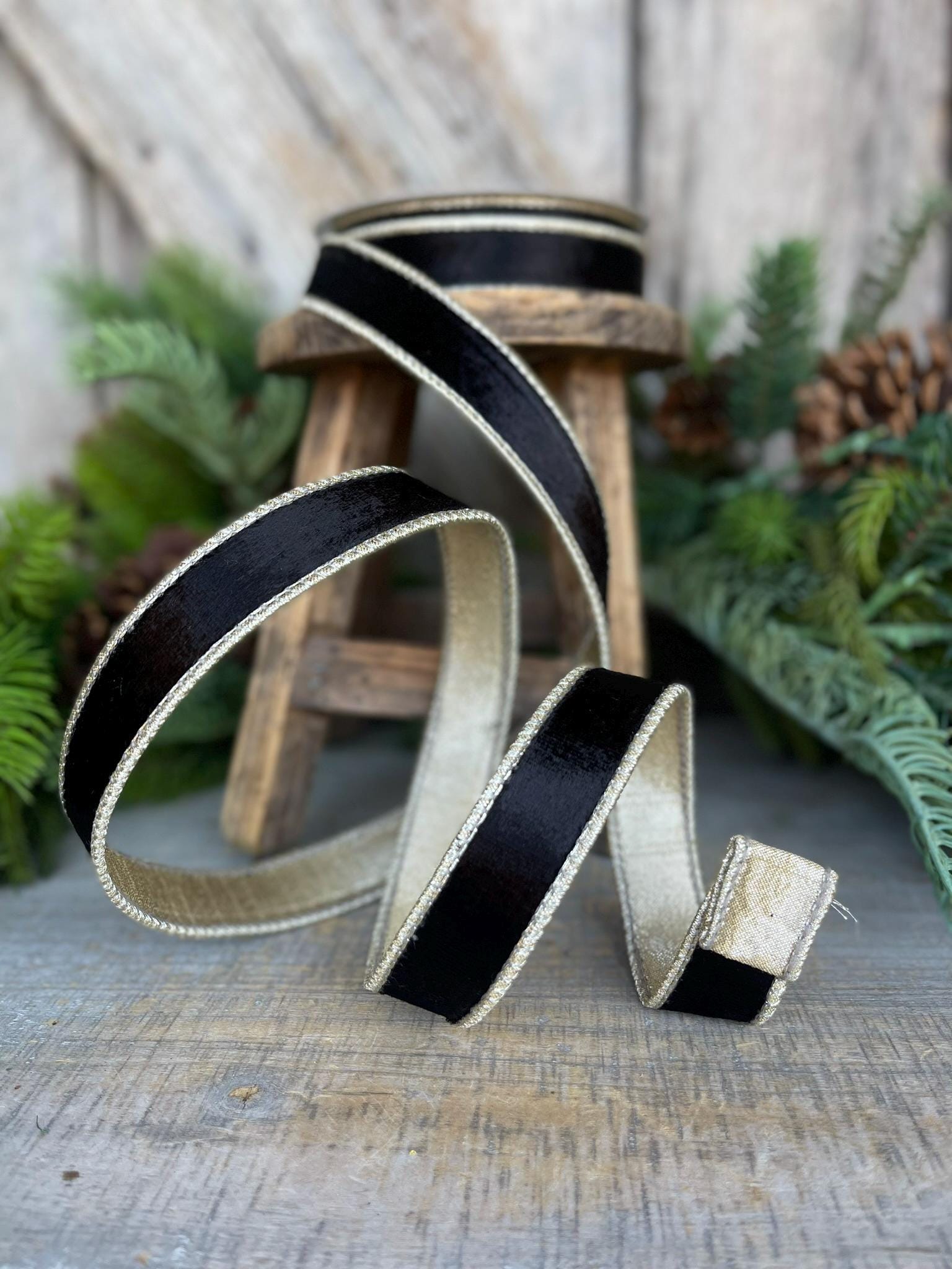 1" Black Satin Velvet Ribbon, Farrisilk Ribbon