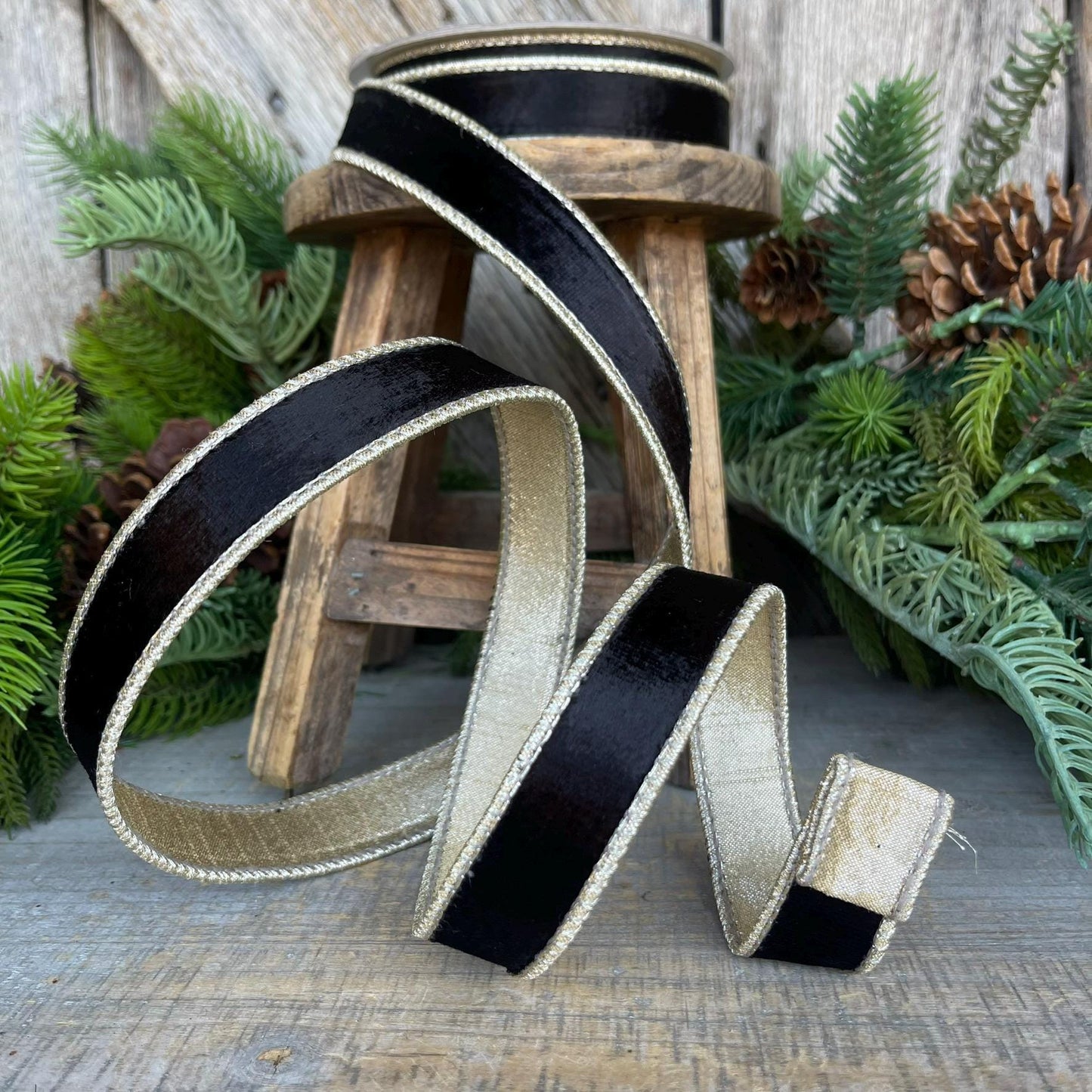 1" Black Satin Velvet Ribbon, Farrisilk Ribbon