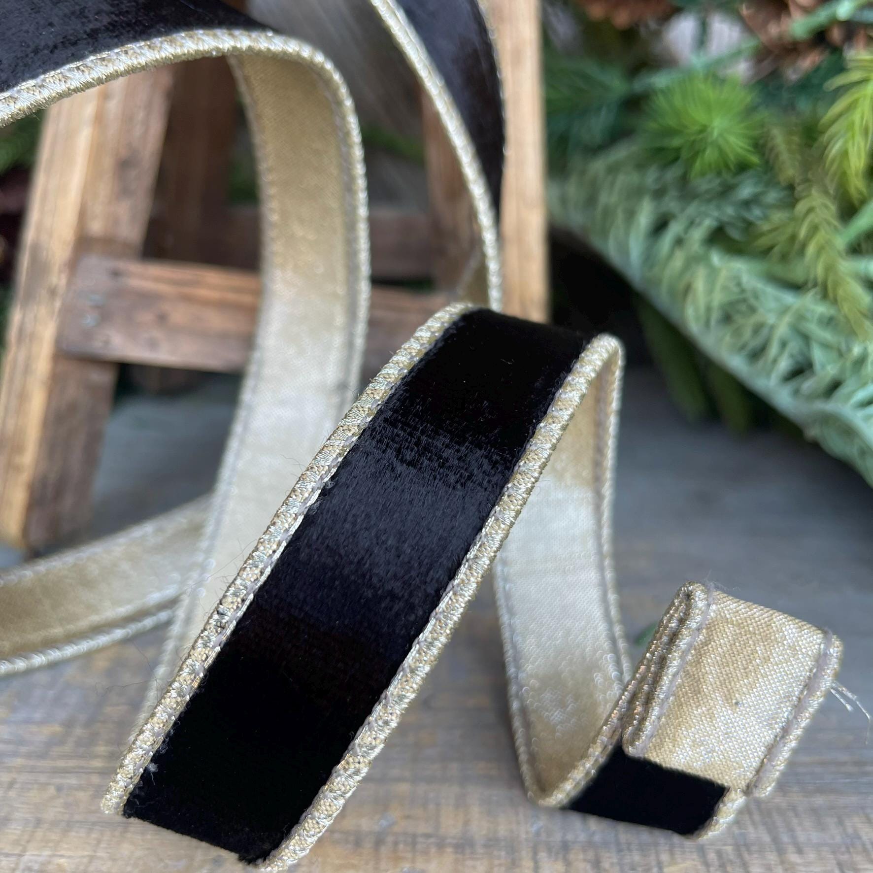 1" Black Satin Velvet Ribbon, Farrisilk Ribbon