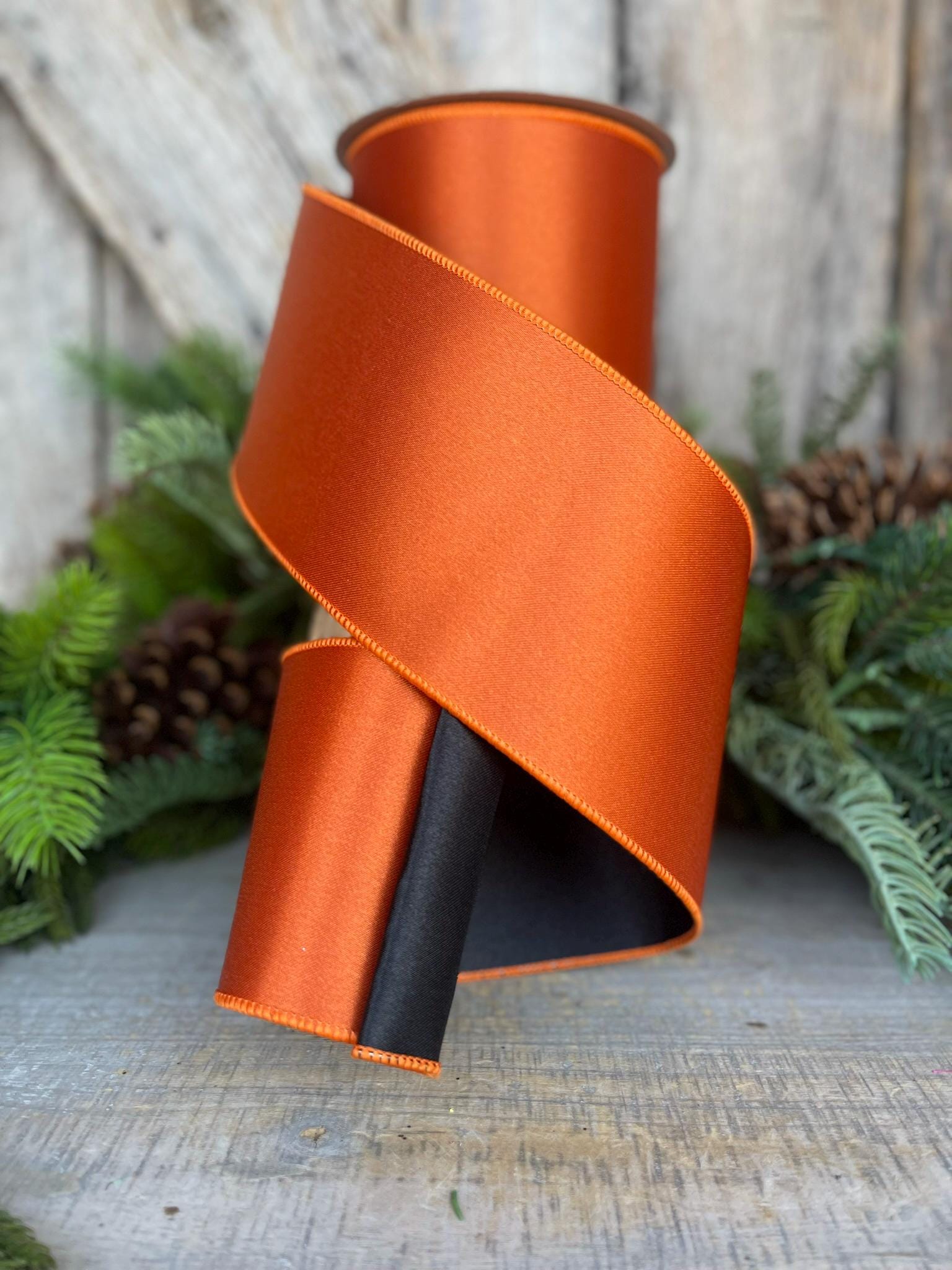 4" Orange Black Satin Ribbon, Farrisilk Ribbon