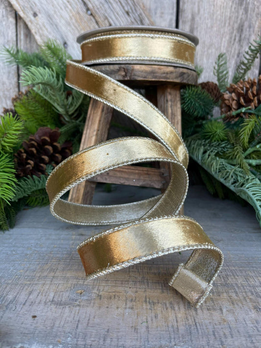 1" Gold Satin Velvet Ribbon, Farrisilk Ribbon