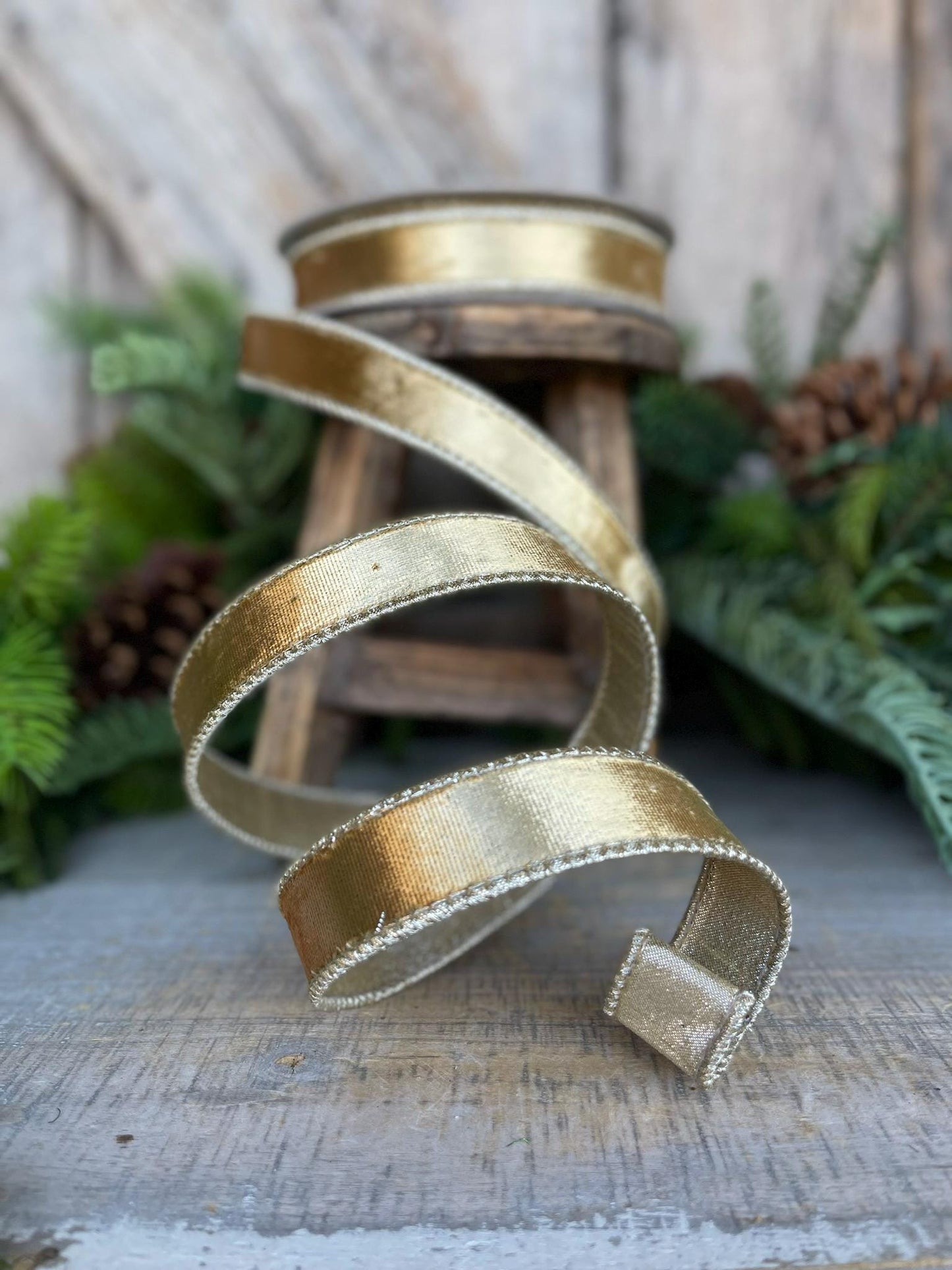 1" Gold Satin Velvet Ribbon, Farrisilk Ribbon, Gold Velvet Ribbon, Christmas RIbbon,Black Platinum Velvet Ribbon,Designer Ribbon, RK661-50