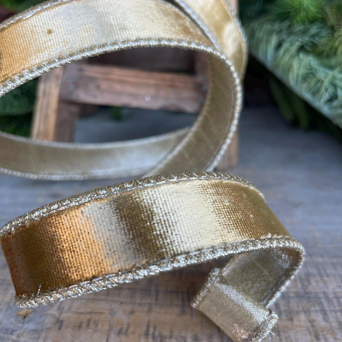 1" Gold Satin Velvet Ribbon, Farrisilk Ribbon, Gold Velvet Ribbon, Christmas RIbbon,Black Platinum Velvet Ribbon,Designer Ribbon, RK661-50