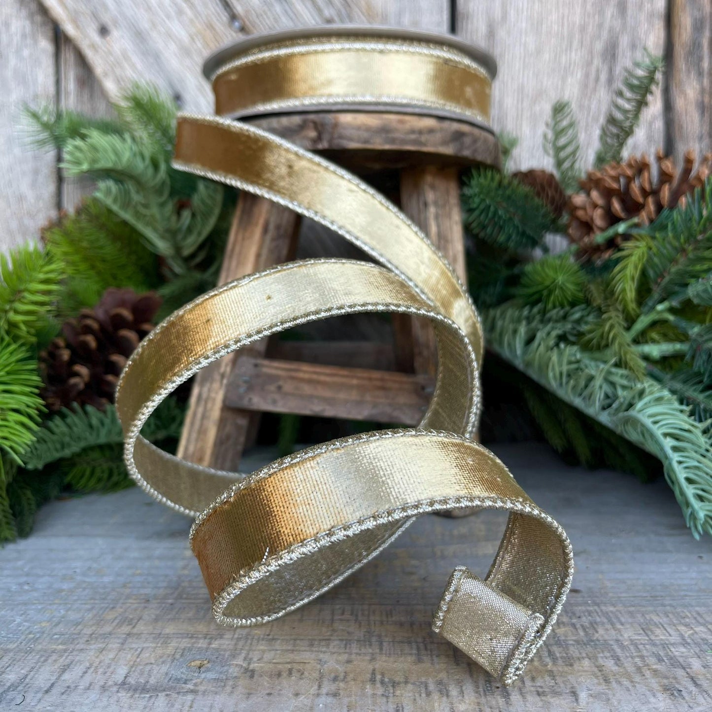 1" Gold Satin Velvet Ribbon, Farrisilk Ribbon, Gold Velvet Ribbon, Christmas RIbbon,Black Platinum Velvet Ribbon,Designer Ribbon, RK661-50