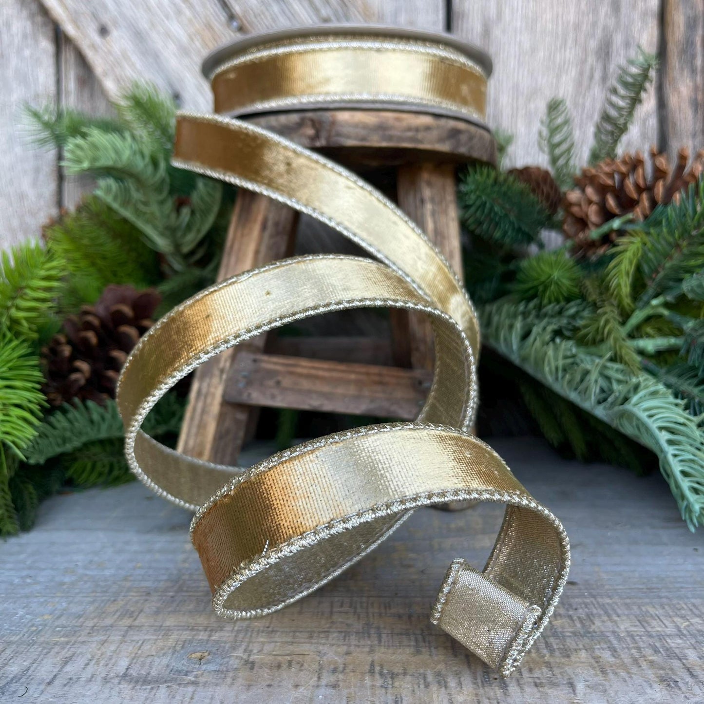 1" Gold Satin Velvet Ribbon, Farrisilk Ribbon, Gold Velvet Ribbon, Christmas RIbbon,Black Platinum Velvet Ribbon,Designer Ribbon, RK661-50