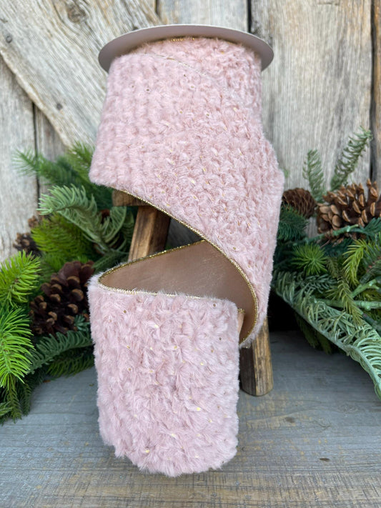 4” Pink Fur Wired ribbon, Farrisilk Ribbon, Pink Ribbon, Pink Furry Ribbon, Pink Jeuju RIbbon, Christmas Tree Ribbon, RS121-08