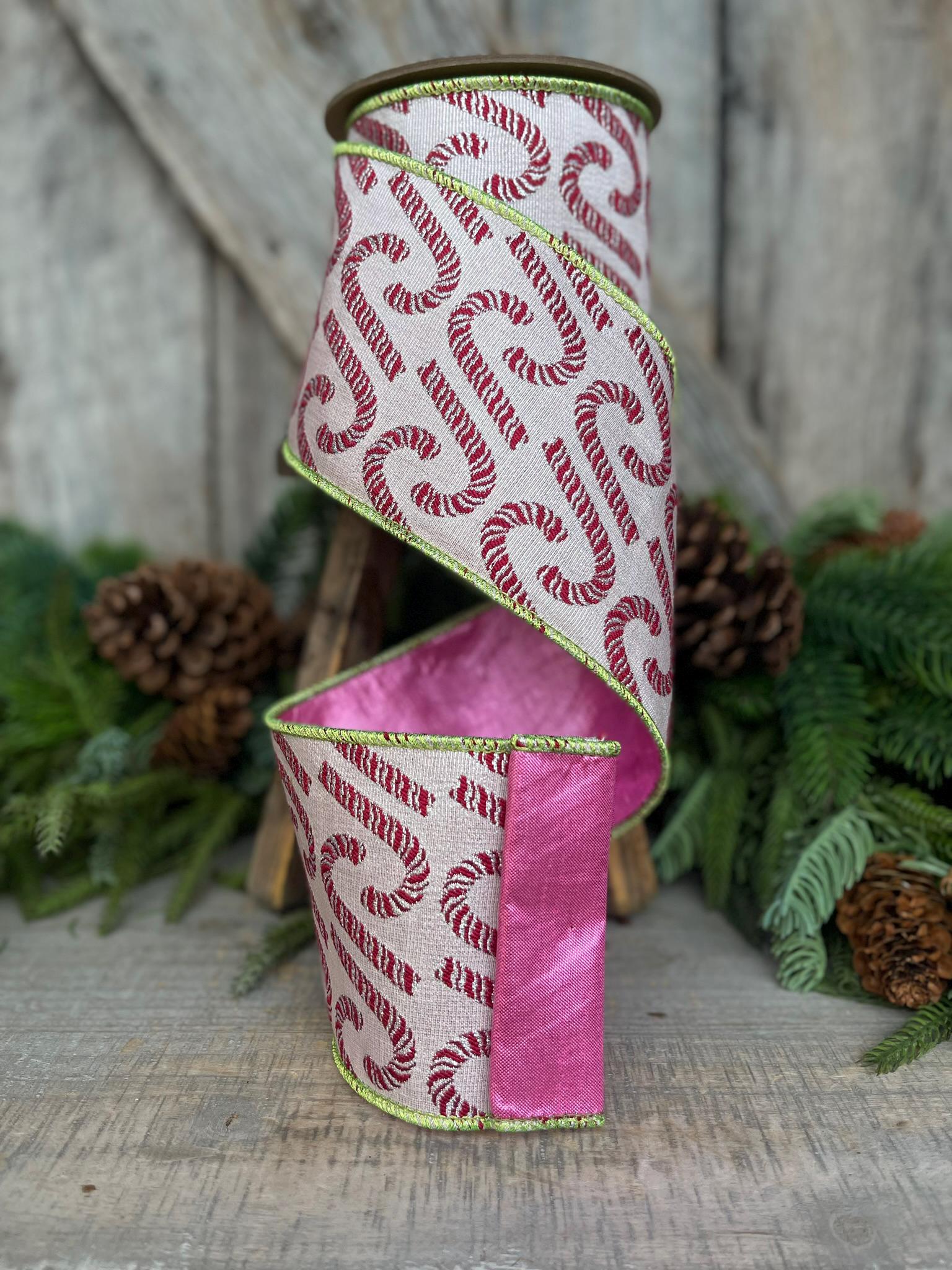 4" Pink Candy Cane RIbbon, Christmas RIbbon