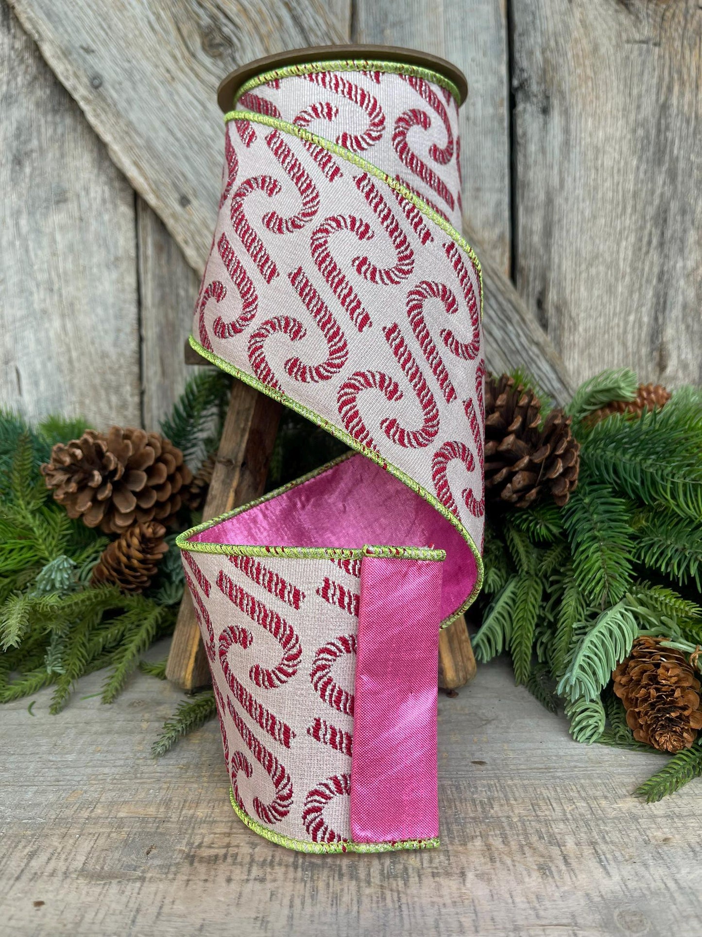 4" Pink Candy Cane RIbbon, Christmas RIbbon