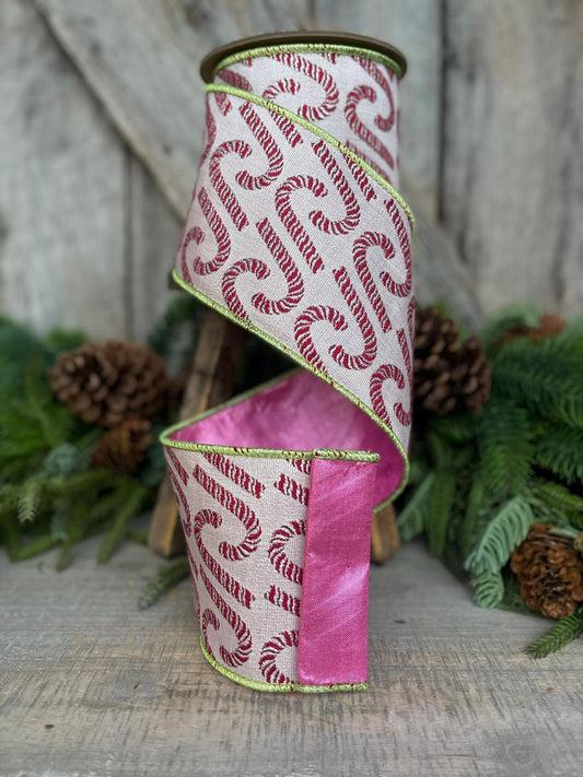 4" Pink Candy Cane RIbbon, Christmas RIbbon, Candy Ribbon, CHristmas Candy Cane RIbbon, Designer Ribbon