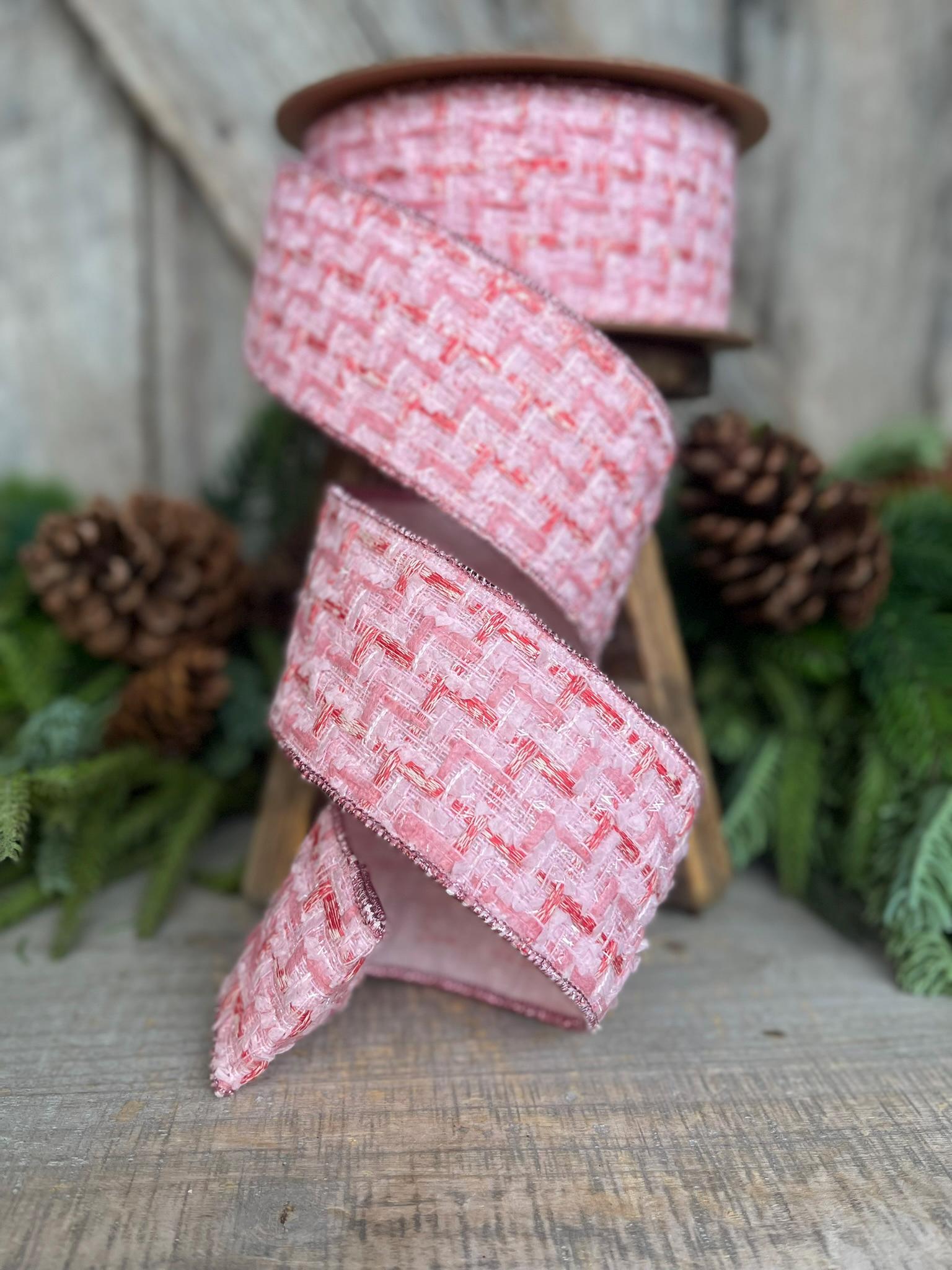 2.5" Pink Tweed Ribbon, Pink Christmas Ribbon