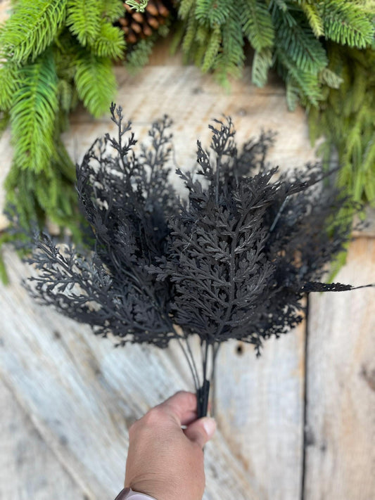 19" Black Greenery Bush, Black Pine Bush, Black Filler Bush, Halloween Floral, Black Artificial Greenery, 84475