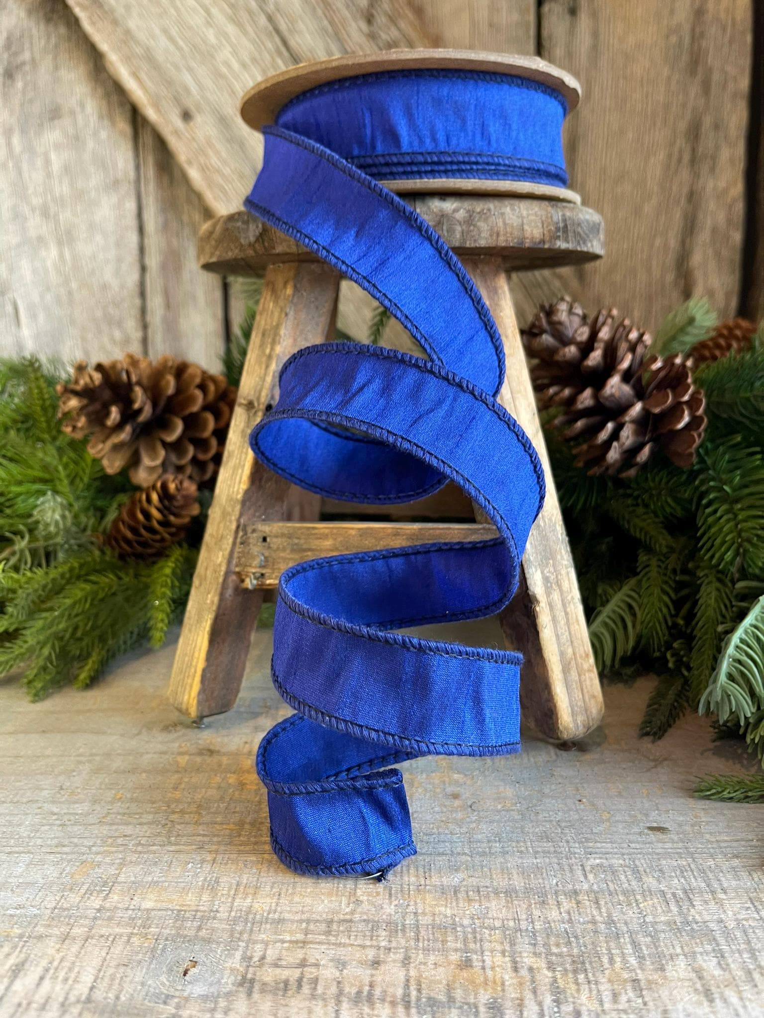 1” Royal Blue Dupioni Ribbon, Christmas Ribbon