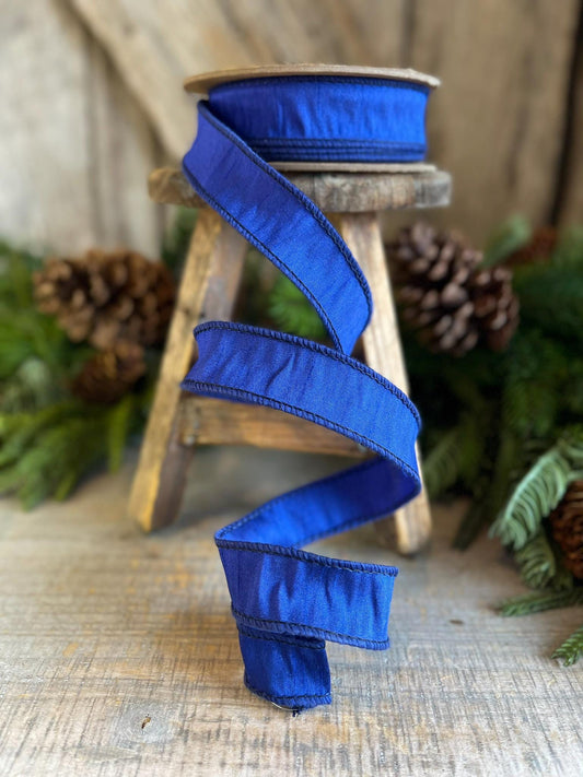 1” Royal Blue Dupioni Ribbon, Christmas Ribbon, Bright Blue Ribbon, Royal Blue wired ribbon, narrow ribbon, Nutcracker theme ribbon