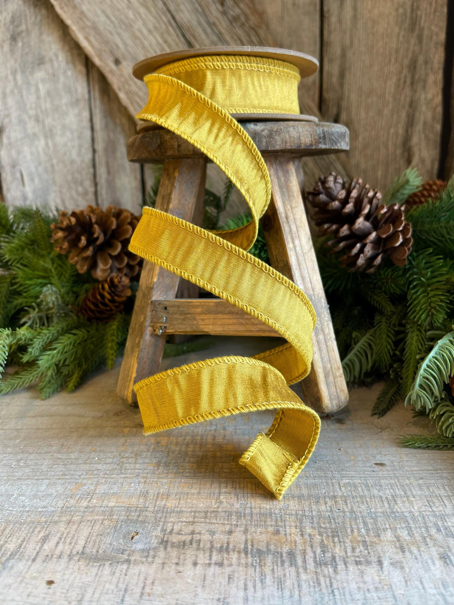 1" Gold Dupioni Ribbon, Gold WIred Ribbon, Fall Ribbon, Christmas Ribbon, Wired Ribbon, Narrow Ribbon, Gold Narrow Ribbon