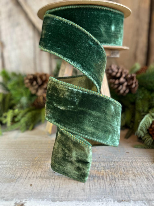 2.5" Forest Green Velvet Ribbon, Wired Ribbon, Christmas Ribbon, Pine Green Ribbon, Craft Supply, Dark Green Ribbon, Christmas Tree