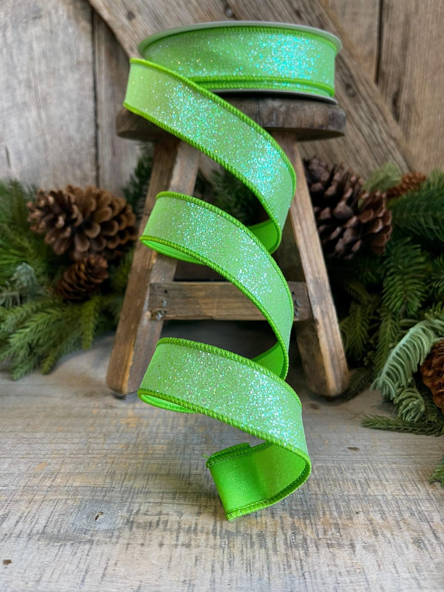 1" Lime Green Sugar Frost Ribbon, Farrisilk Ribbon