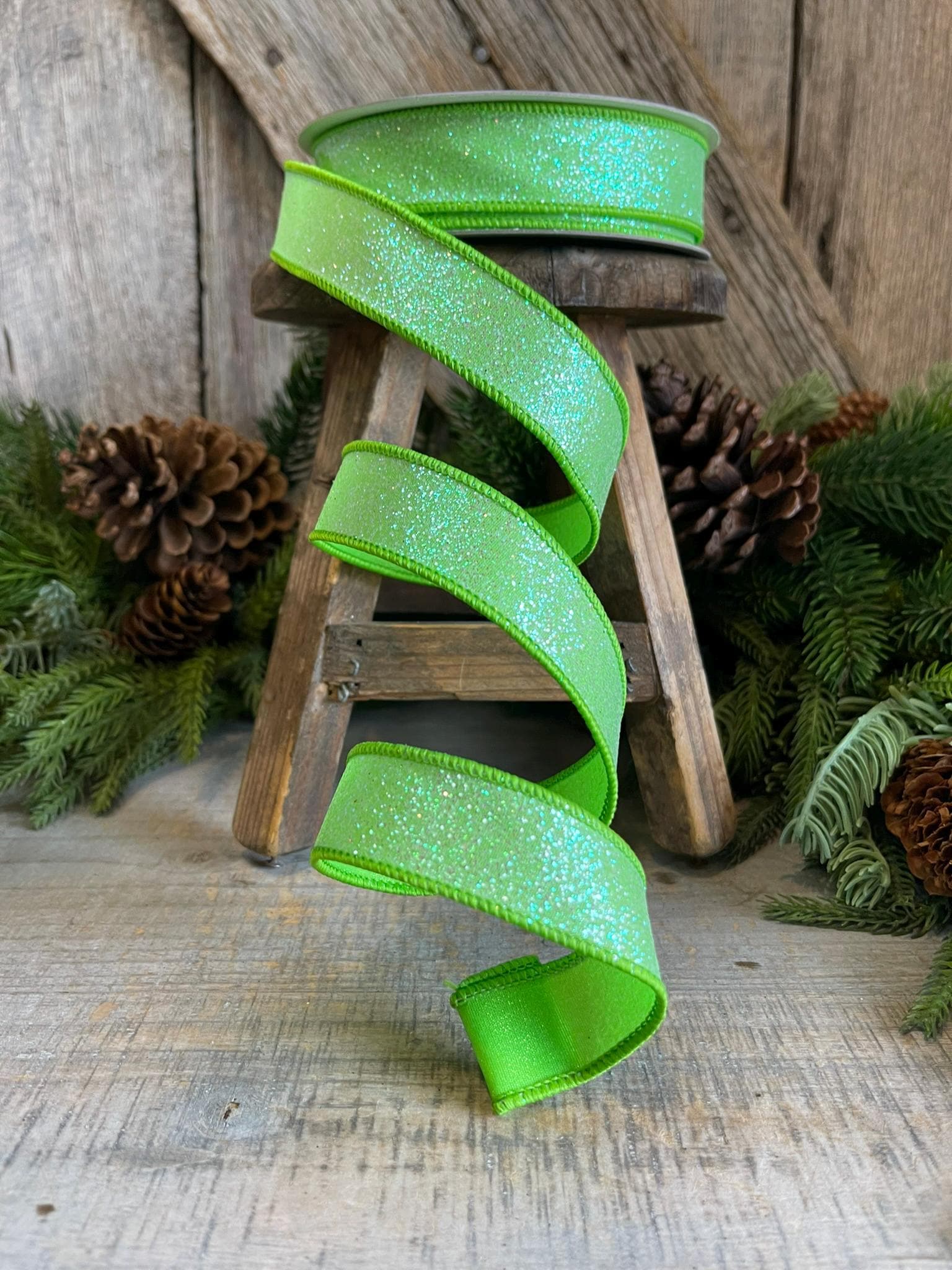 1" Lime Green Sugar Frost Ribbon, Farrisilk Ribbon