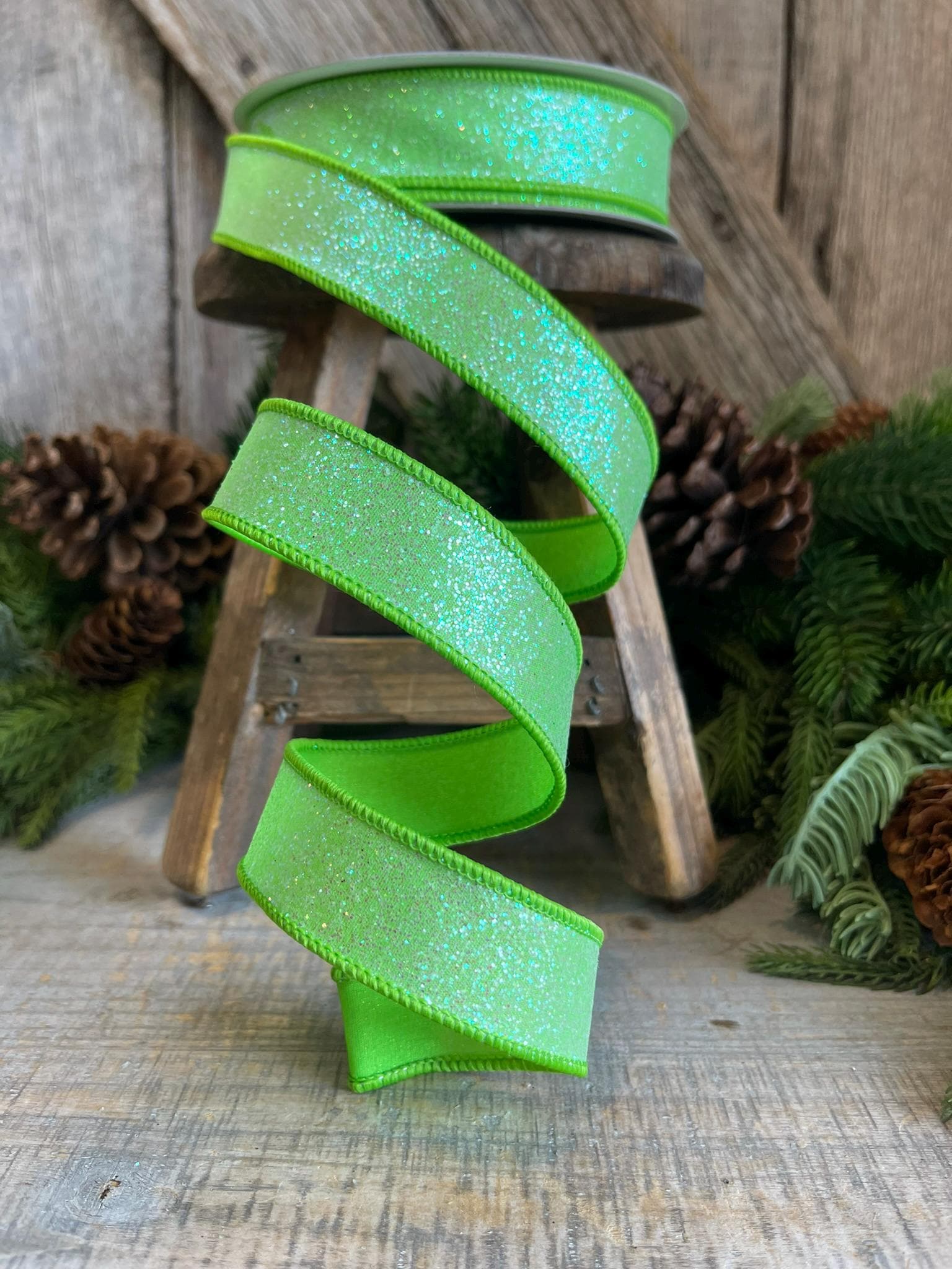 1" Lime Green Sugar Frost Ribbon, Farrisilk Ribbon