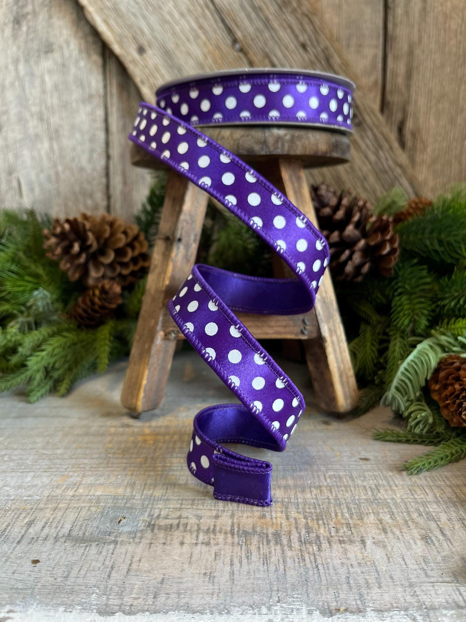 1" Purple Mini Dots, Farrisilk Ribbon