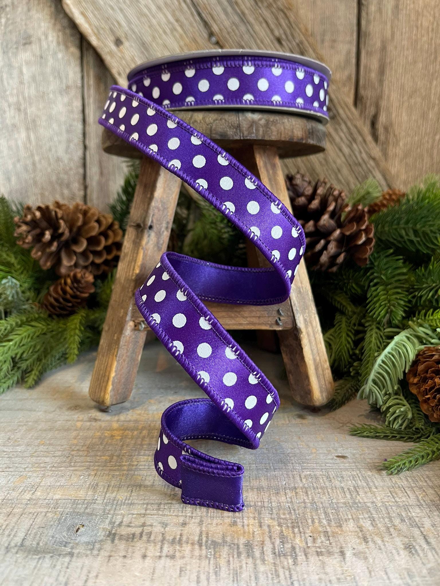 1" Purple Mini Dots, Farrisilk Ribbon