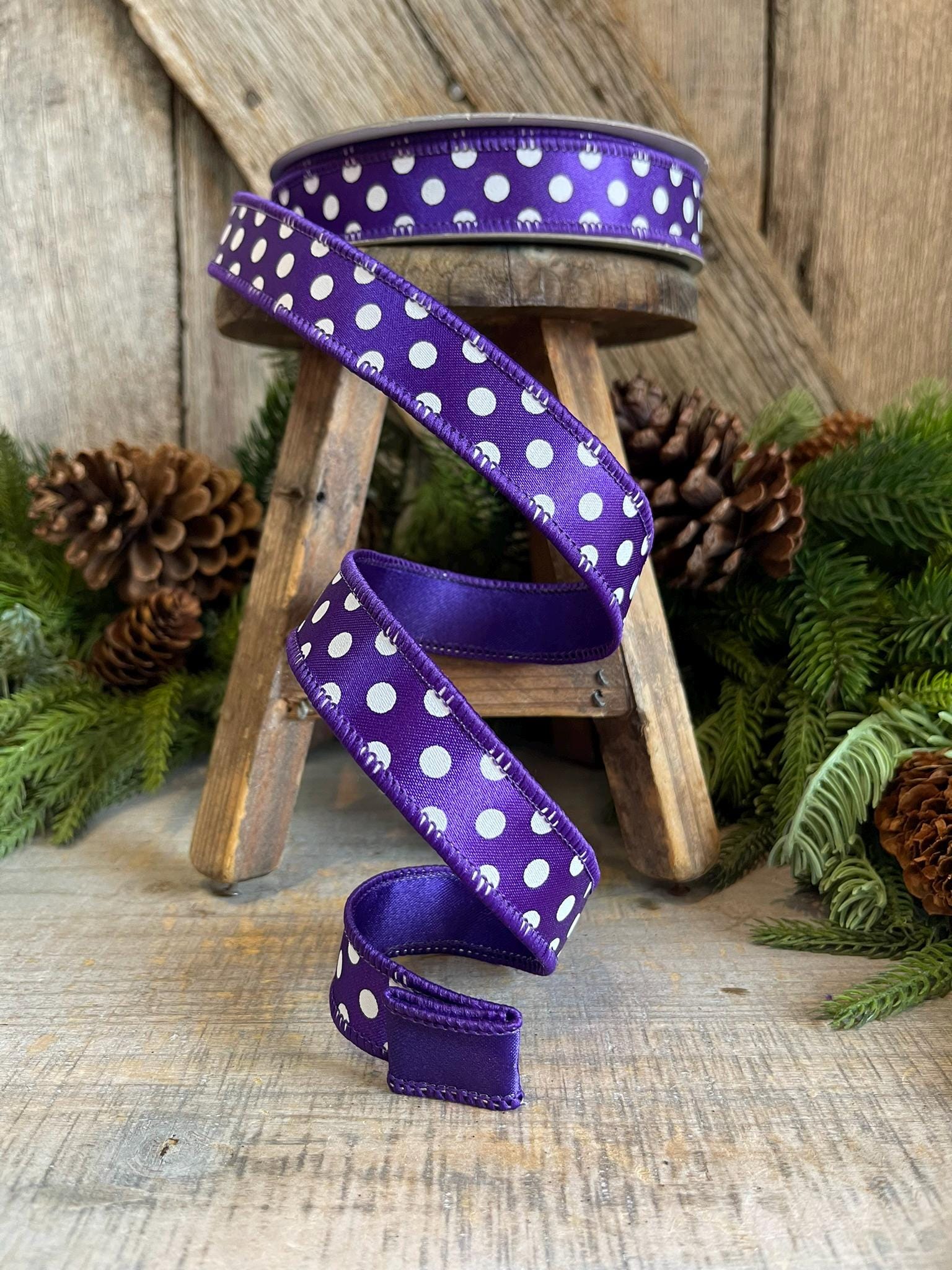 1" Purple Mini Dots, Farrisilk Ribbon