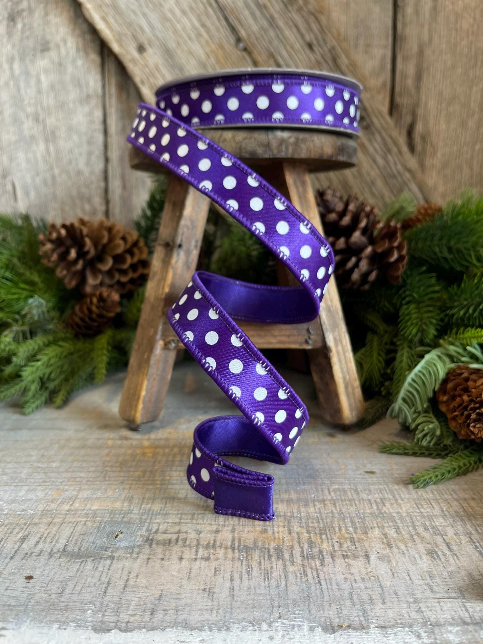 1" Purple Mini Dots, Farrisilk Ribbon